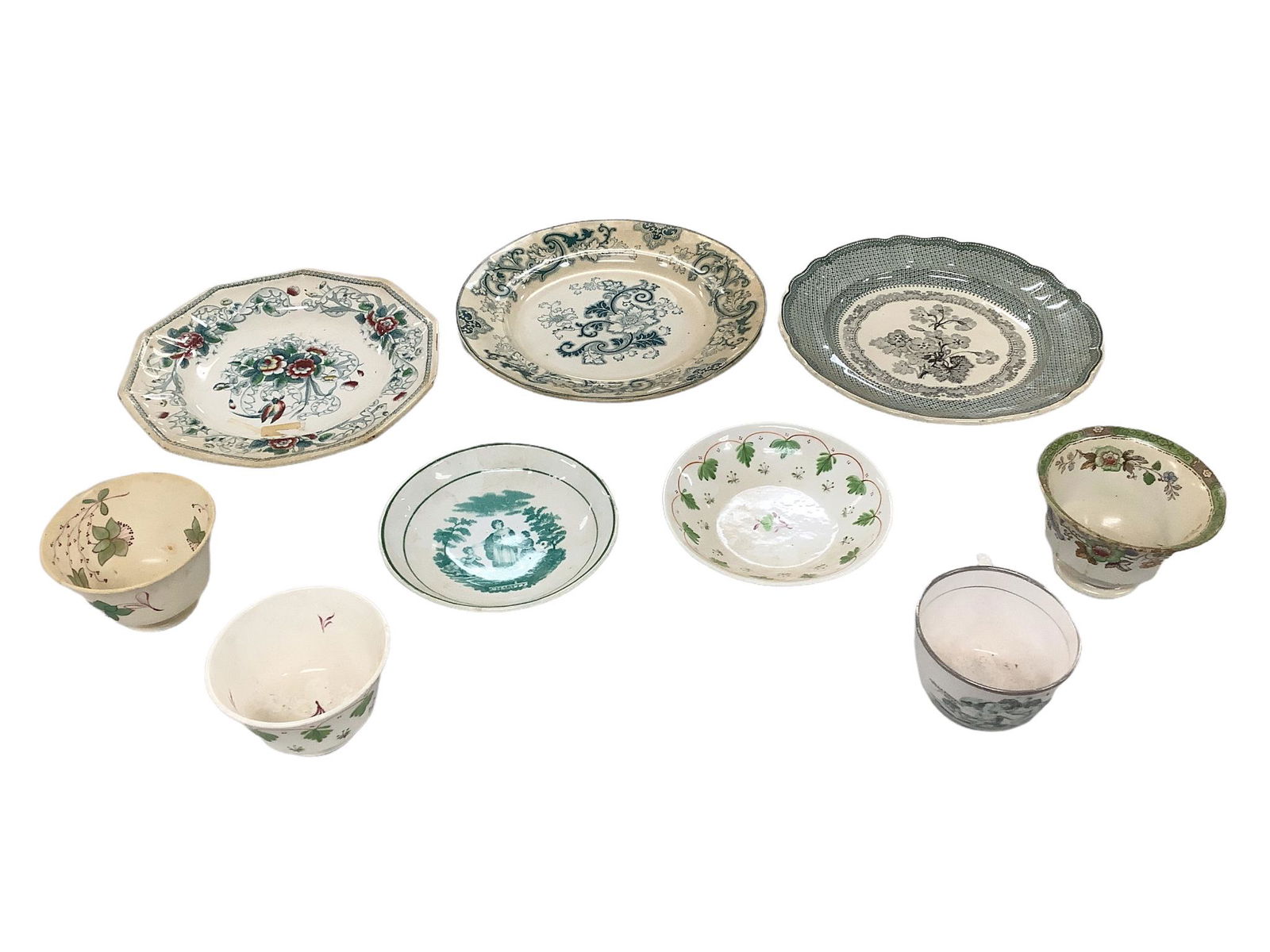 Mixed lot of plates, bowls and cups. The plates measure from 9” to 8 1/2”. There are (1 of 2)