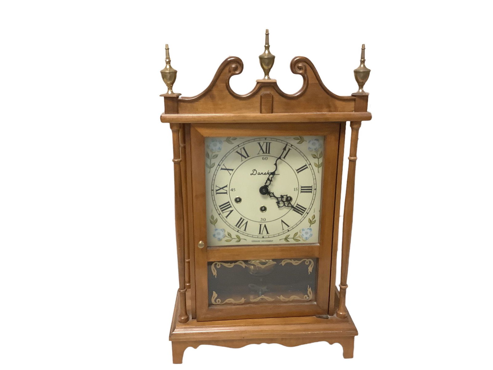 Daneker pillar and scroll mantel clock with 3 keys. German Movement.13” wide 21.5” high. (1 of 1)