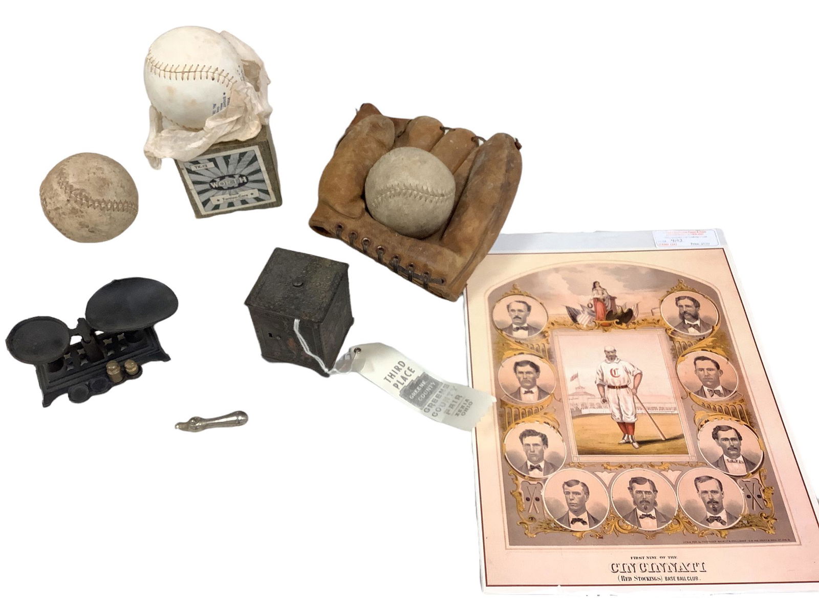 Lot of 7 vintage items including Reproduction of Cincinnati Reds 1869 line up, cast iron miniature (1 of 1)