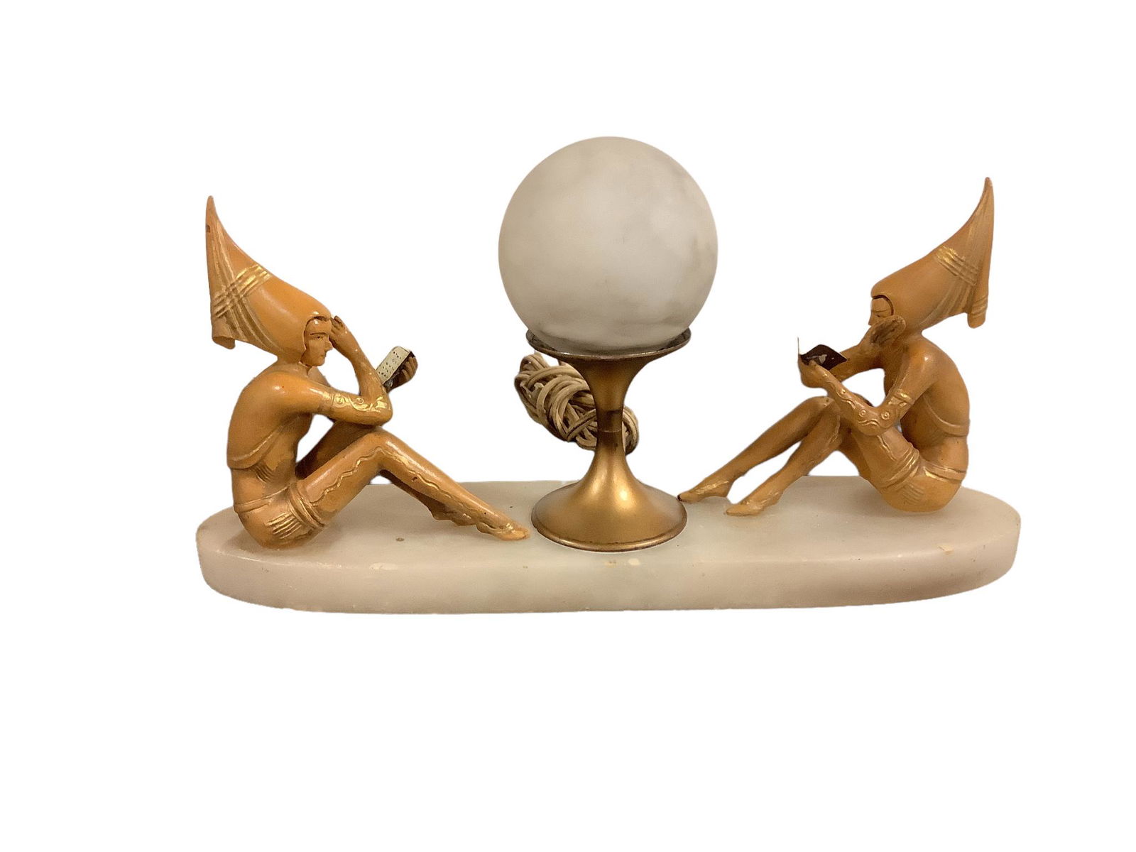 Art deco table lamp. Marble base 17” long. Not checked for working condition. (1 of 1)