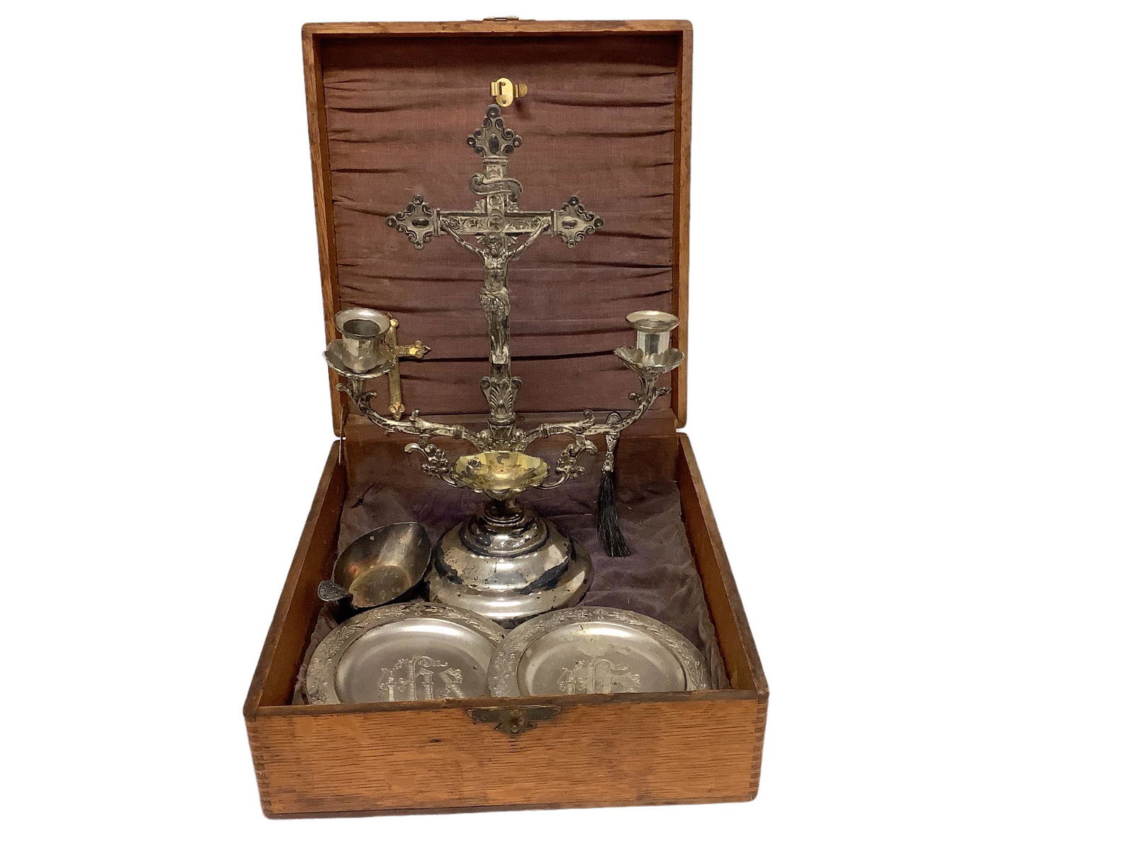 Antique “Last Rites Call Box”, made by the Homan Silver Plate Co., 1897. Wooden box (1 of 3)