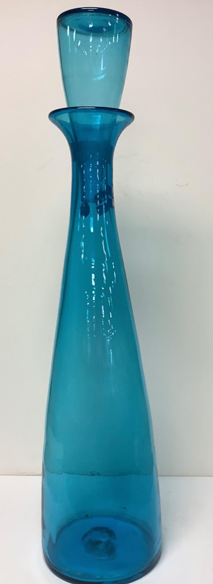 Blenko Glass possibly Wayne Husted . Large turquoise bottle with stopper approximately 36" tall with (1 of 1)