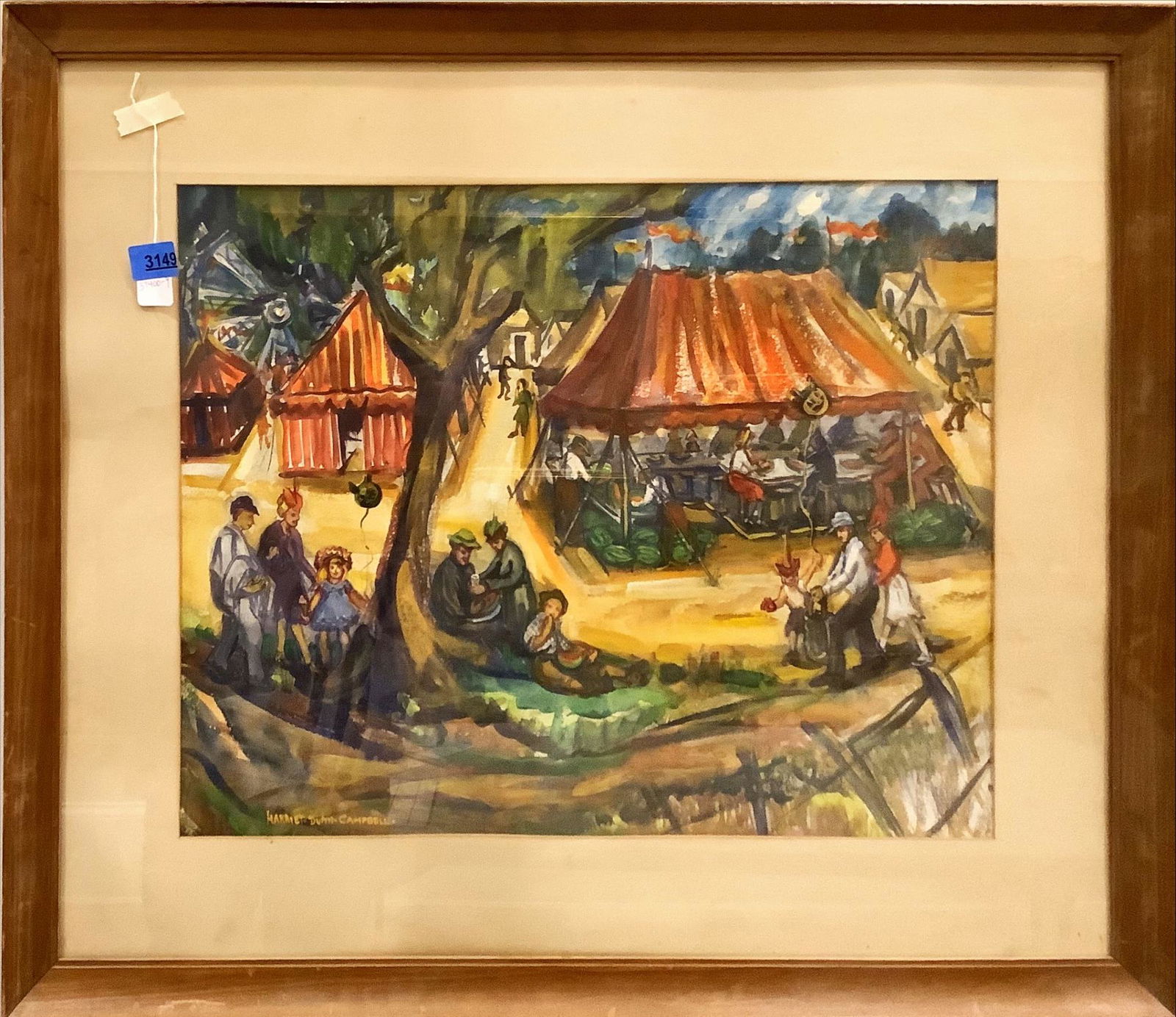 Harriet Dunn Campbell (Ohio) watercolor. "An Incident at the Fair" 33.5" x 39" (1 of 2)