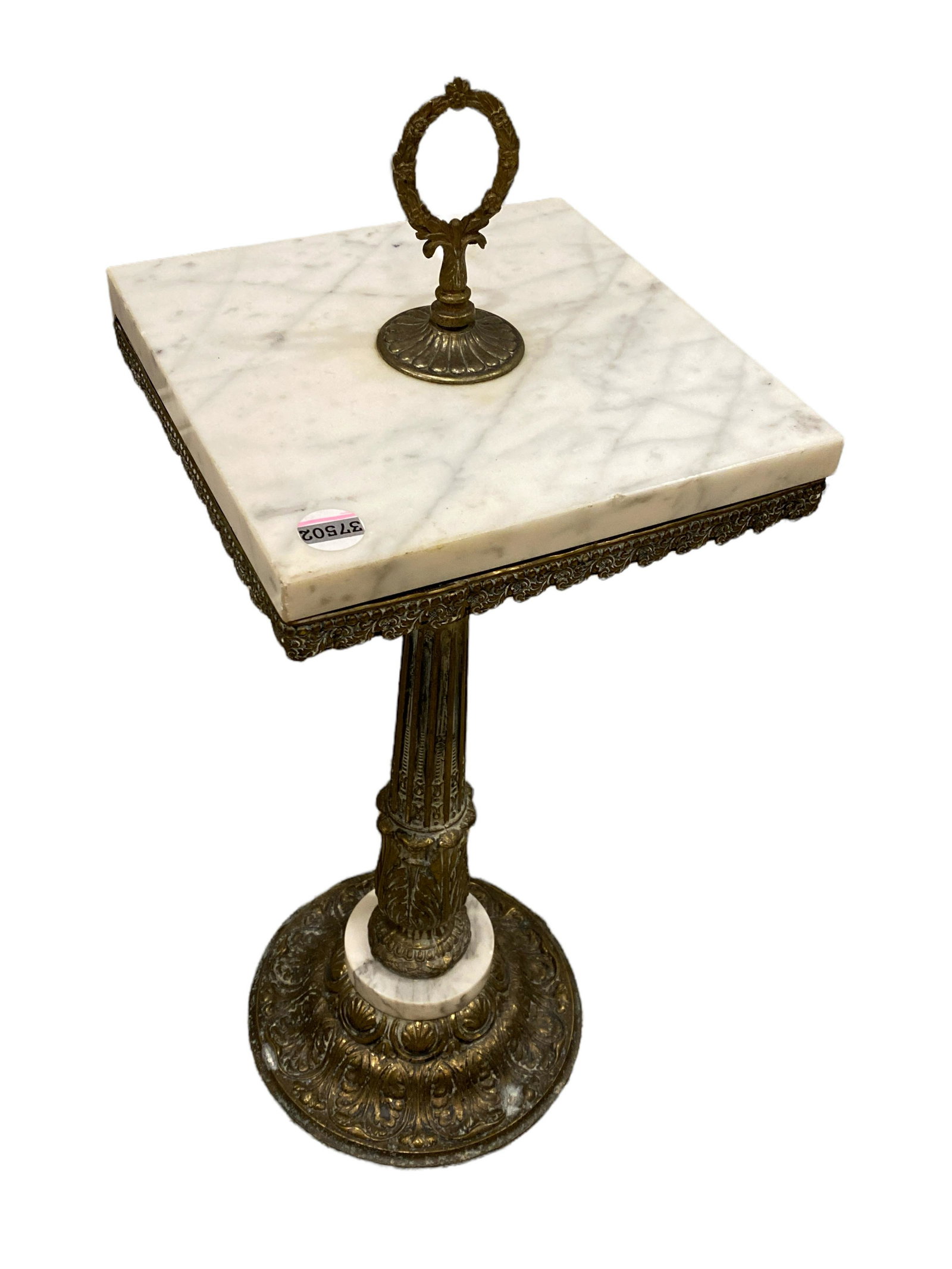 Iron and marble stand, 26" tall.: Iron and marble stand, 26" tall.