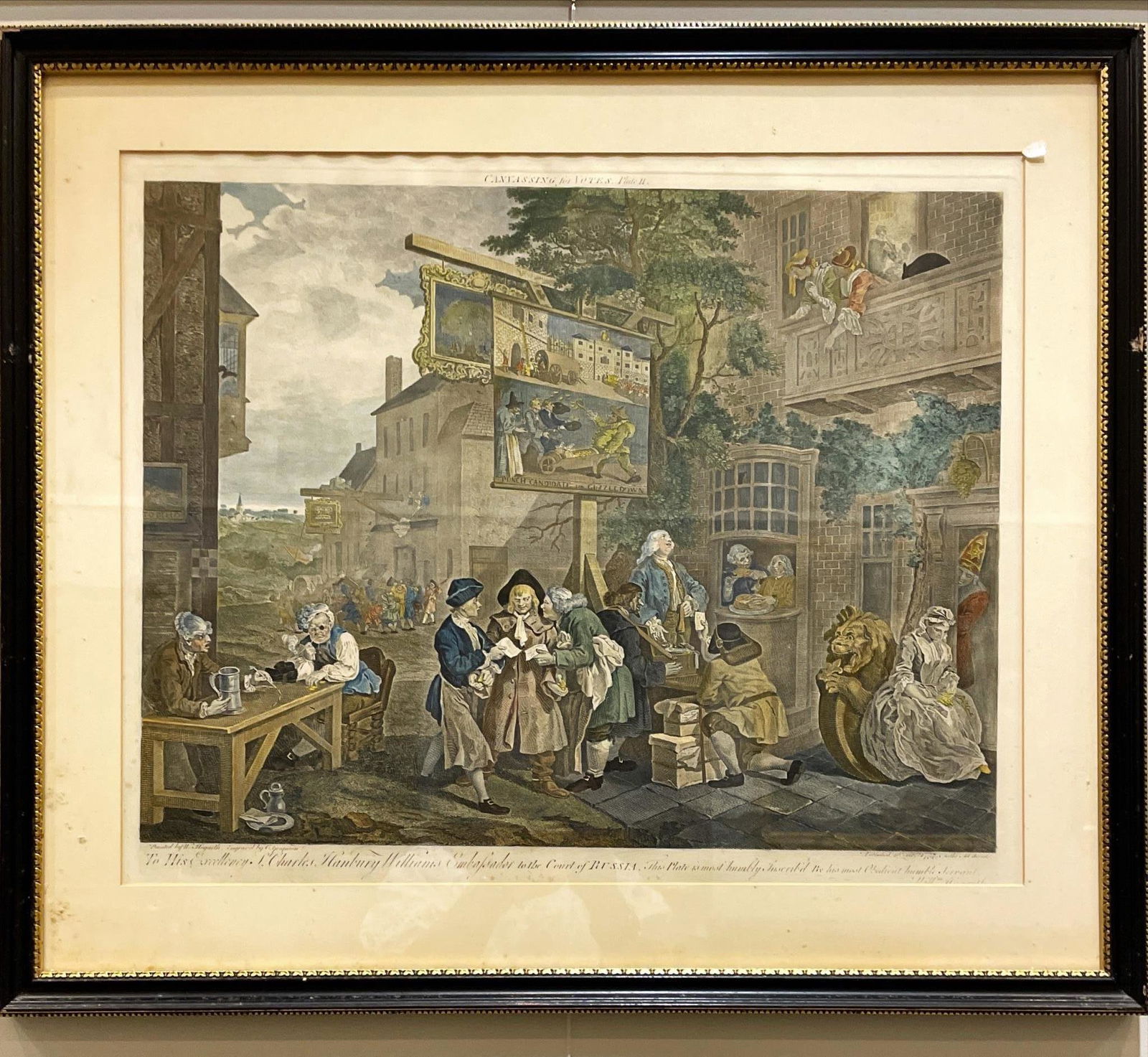 Early hand colored print 28" x 24". "Canvassing for votes, Plate II" (1 of 1)