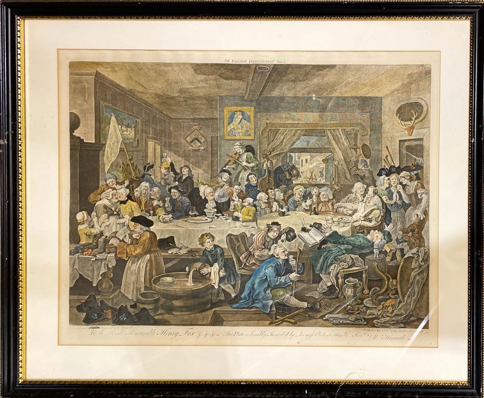 Early hand colored print 28" x 24" , An Election Entertainment, Plate I (1 of 1)