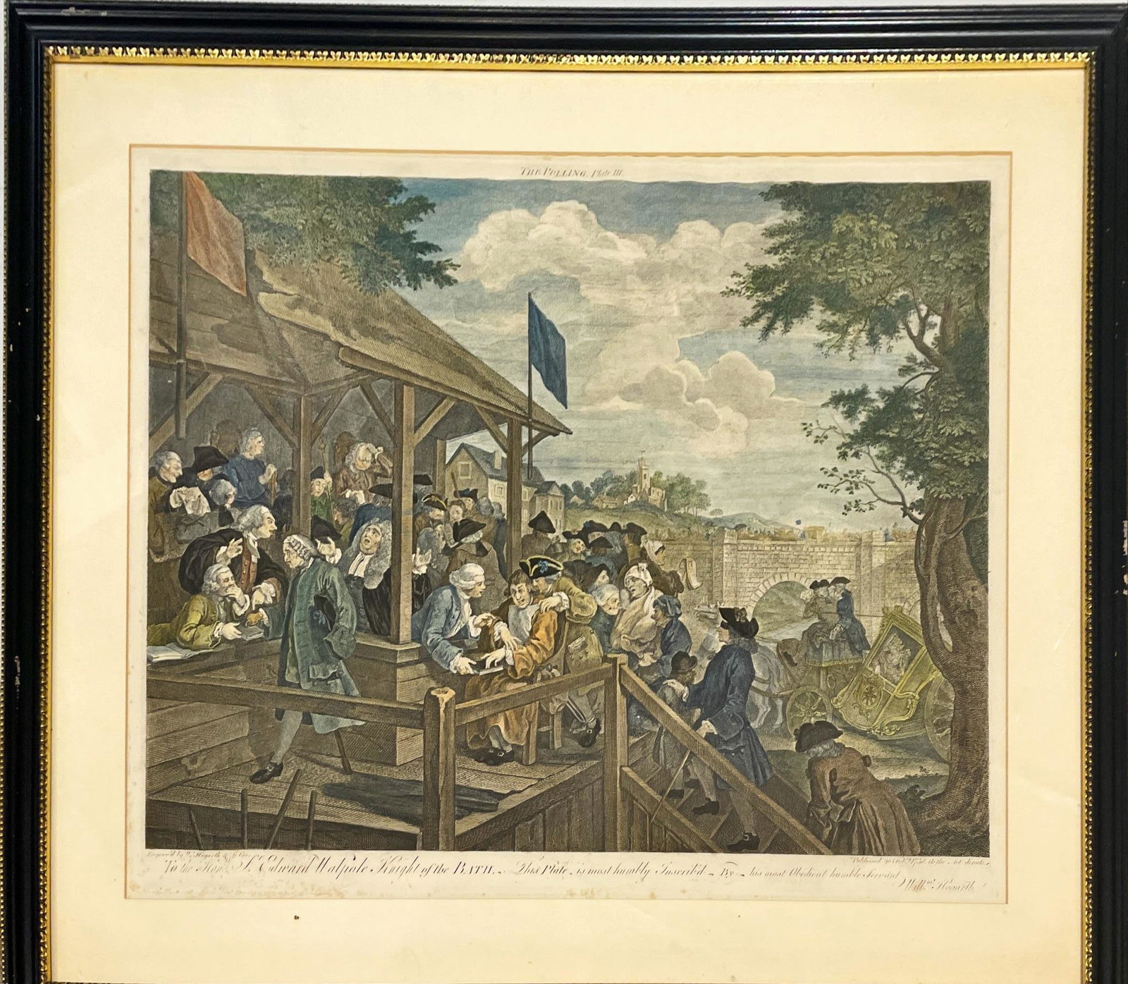 Early hand colored print 28" x 24" overall. "The Polling. Plate III" (1 of 1)