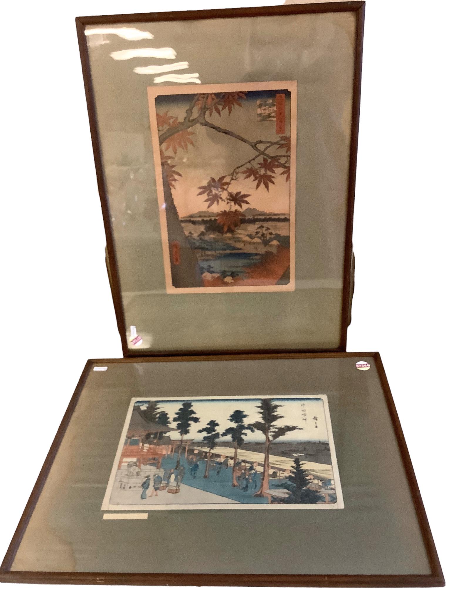 2 framed Asian prints - frame sizes 22.5 x 18 and 24 x 17.75". Both have some water damage to under (1 of 1)