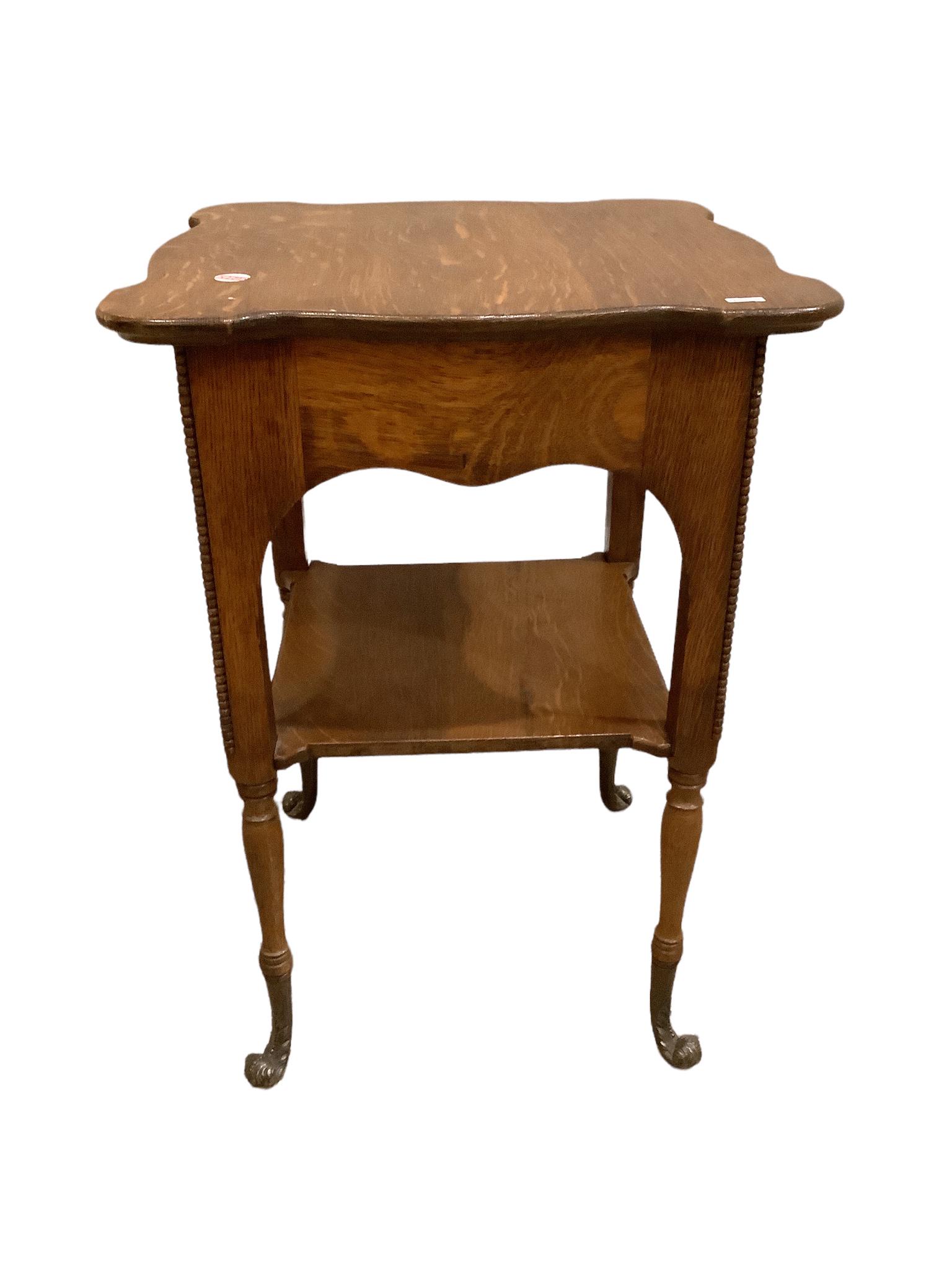 Oak shaped top side table with brass feet, 20" x 20" x 29" (1 of 3)