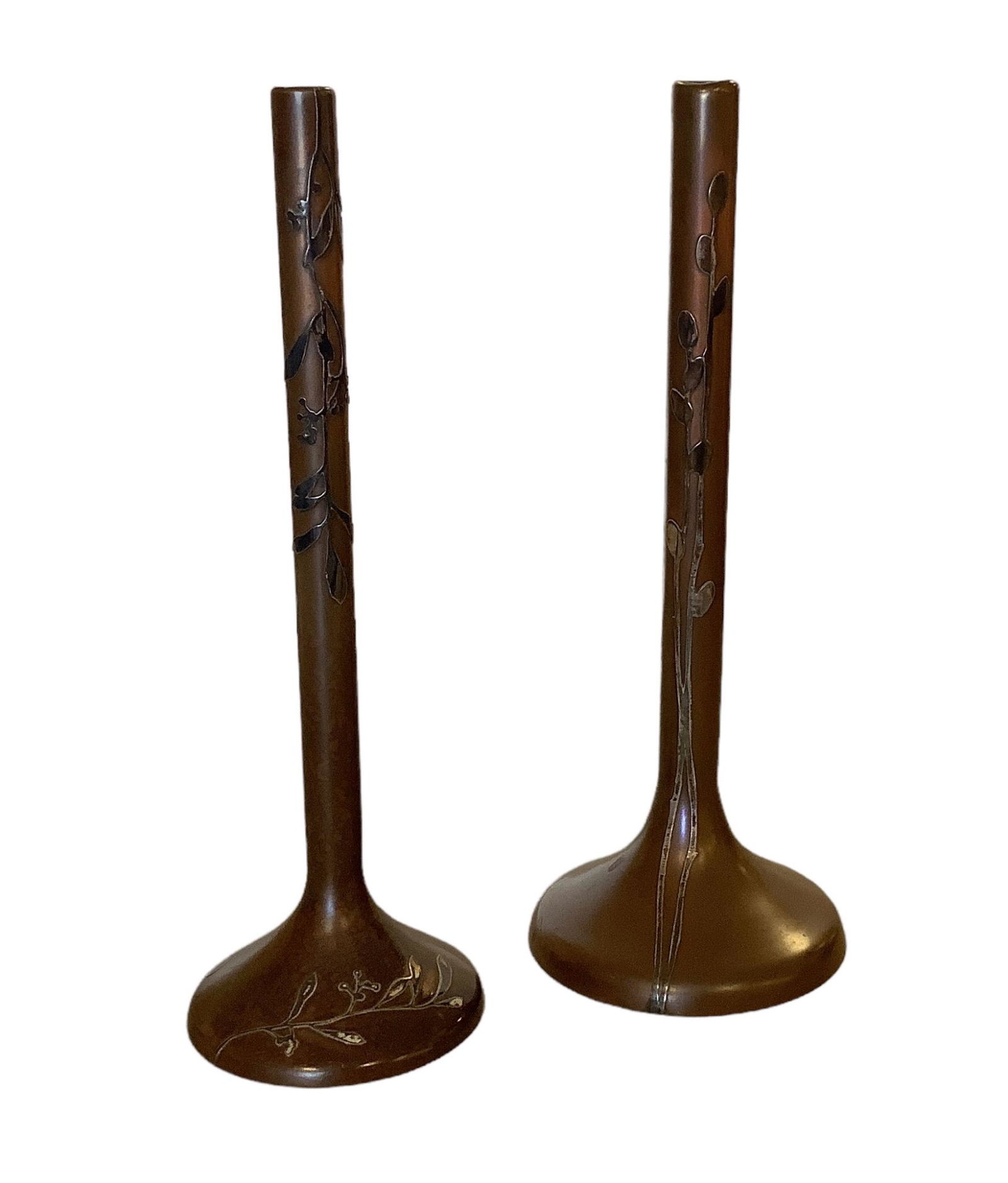 2 individual Heintz Sterling Silver on Bronze Candlesticks Art Nouveau Measuring approx 12" (1 of 2)