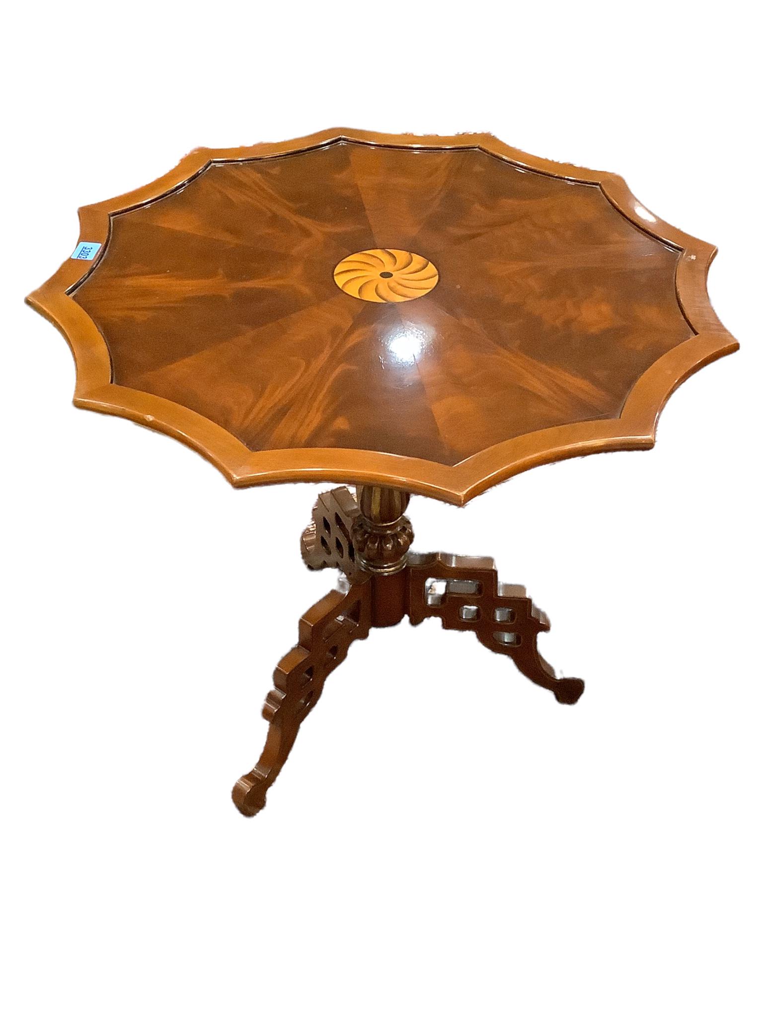 Mahogany shaped top table with inlay. The Mario Buatta collection by John Widdicomb, 32"x32"x29" (1 of 1)