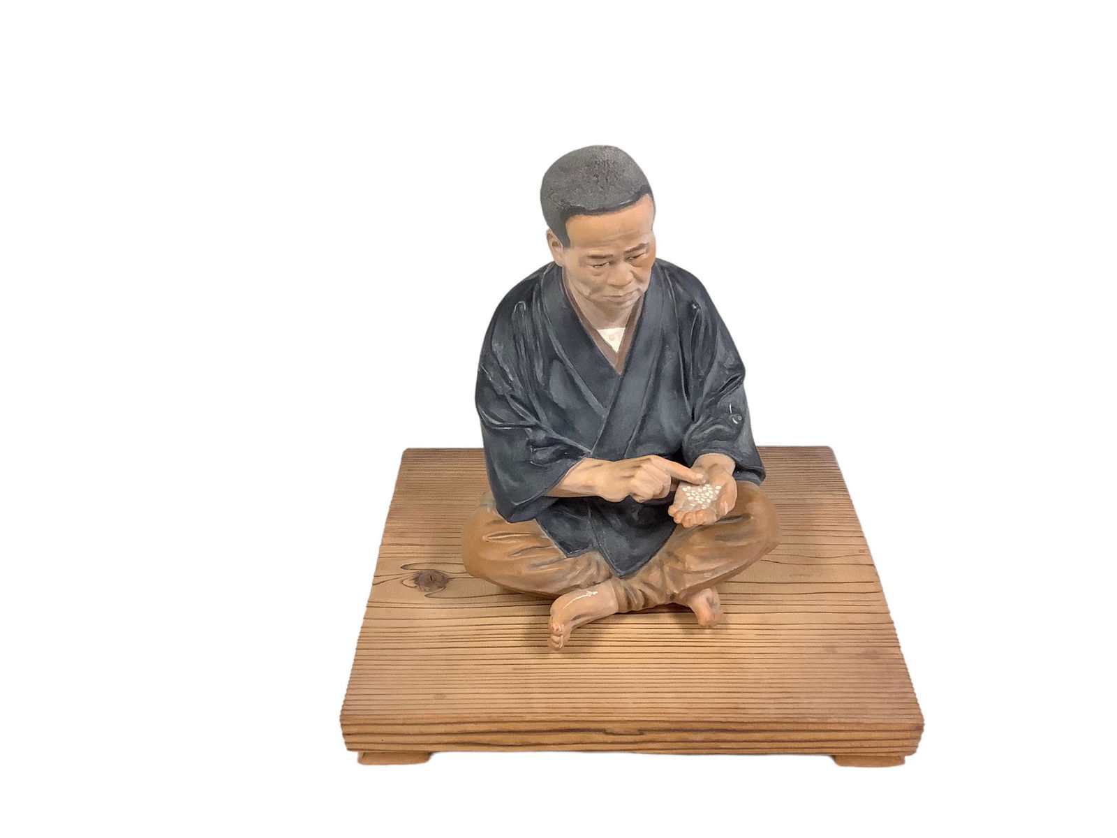 Large Hakata doll with rice on wooden stand, 12.5"h with stand (1 of 1)