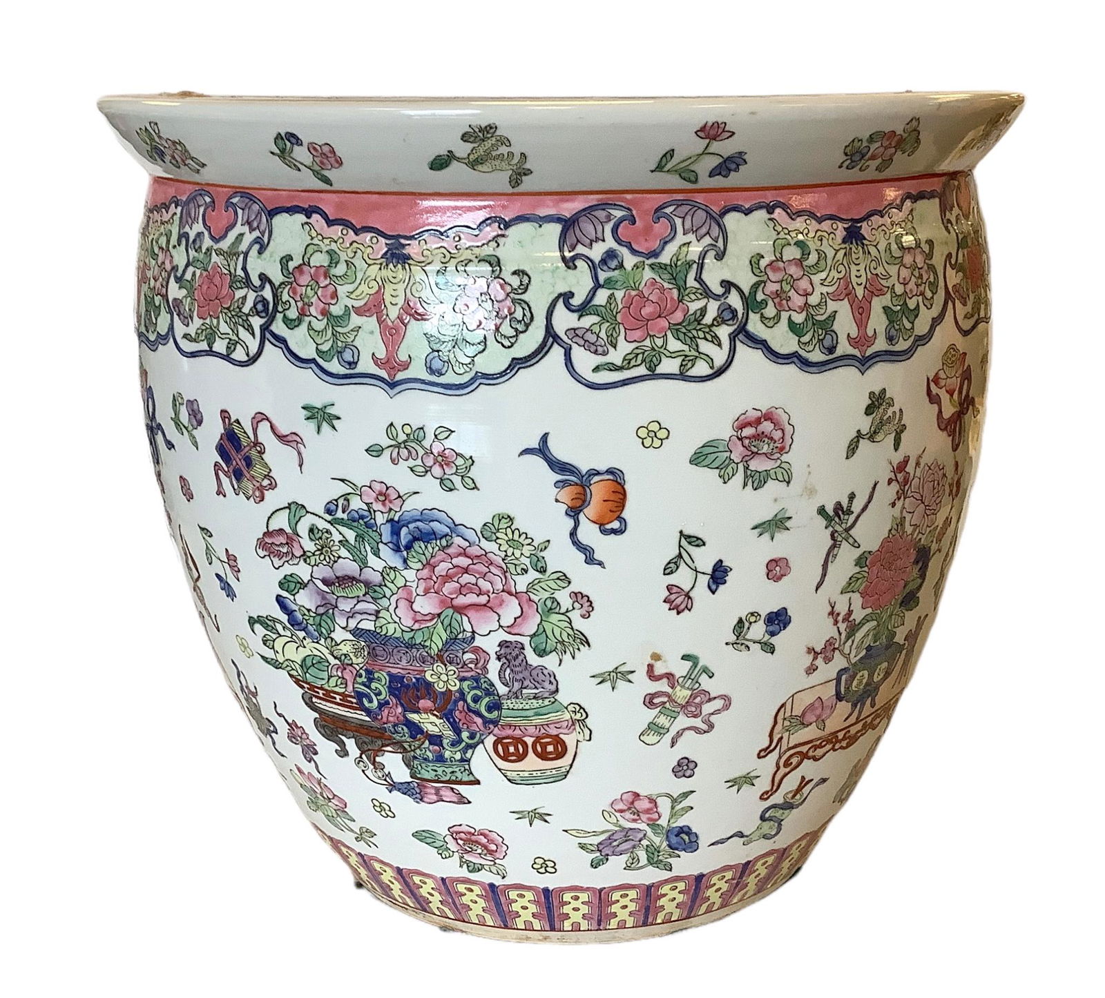 Asian ceramic vase/planter measuring 14.25" high and 16" diameter (1 of 3)