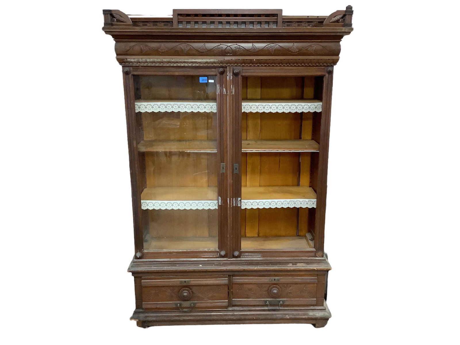 Victorian two door walnut bookcase, 47" x 15" x 69" (1 of 1)