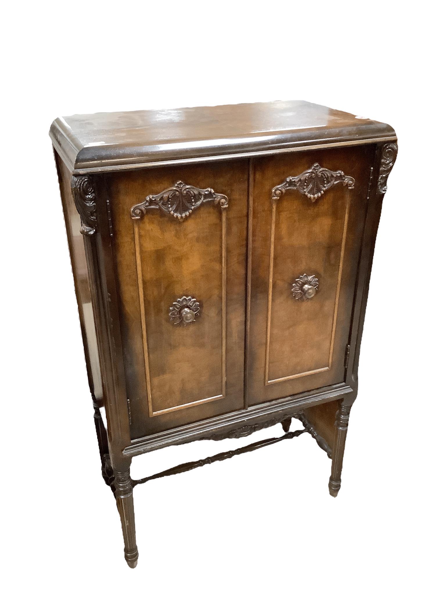 1920's walnut two door cabinet with reeded legs, was a radio cabinet, 25" x 13" x 40" (1 of 1)