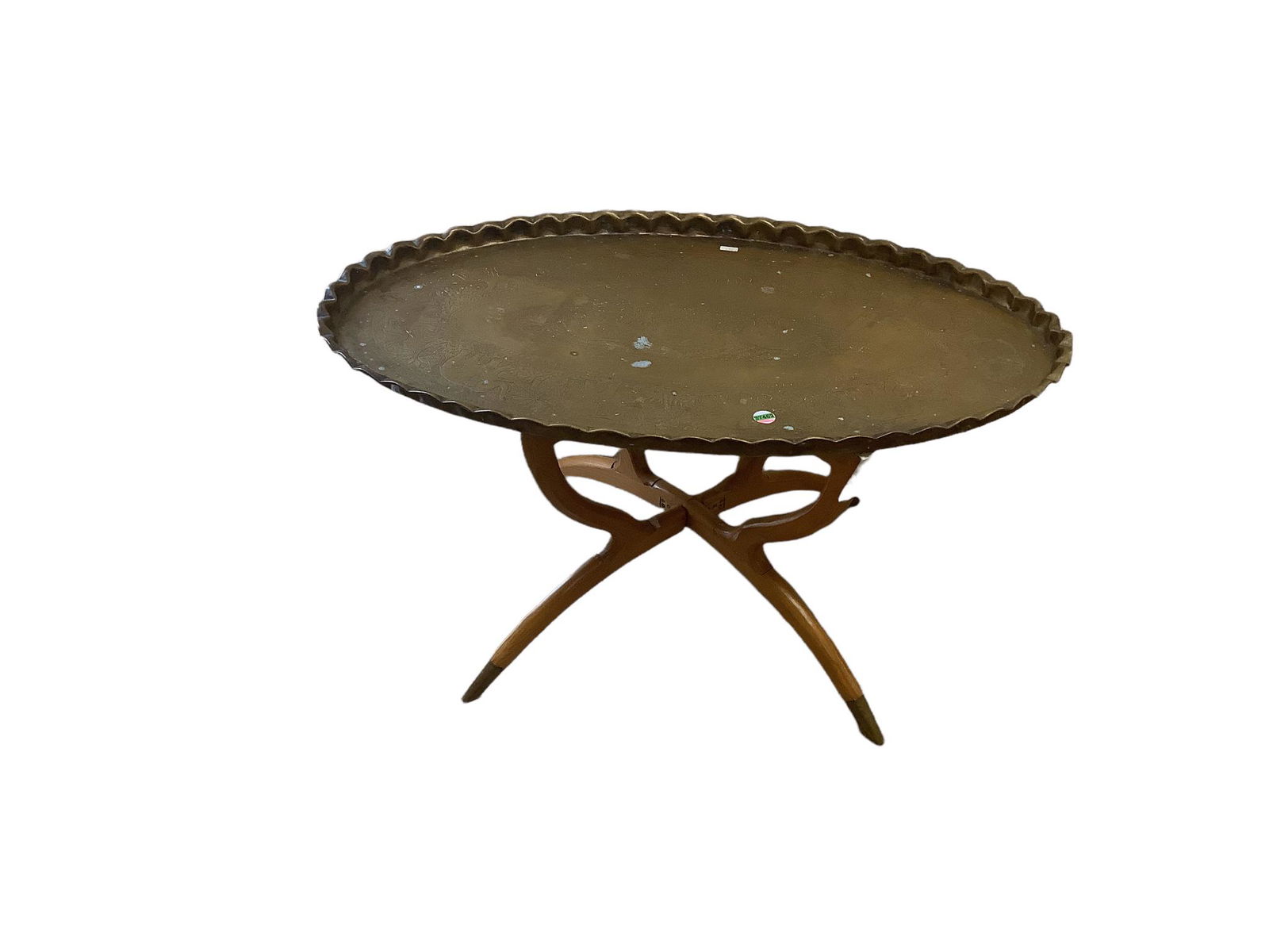 Mid century style table with brass tray 37"x22"x18" (1 of 3)
