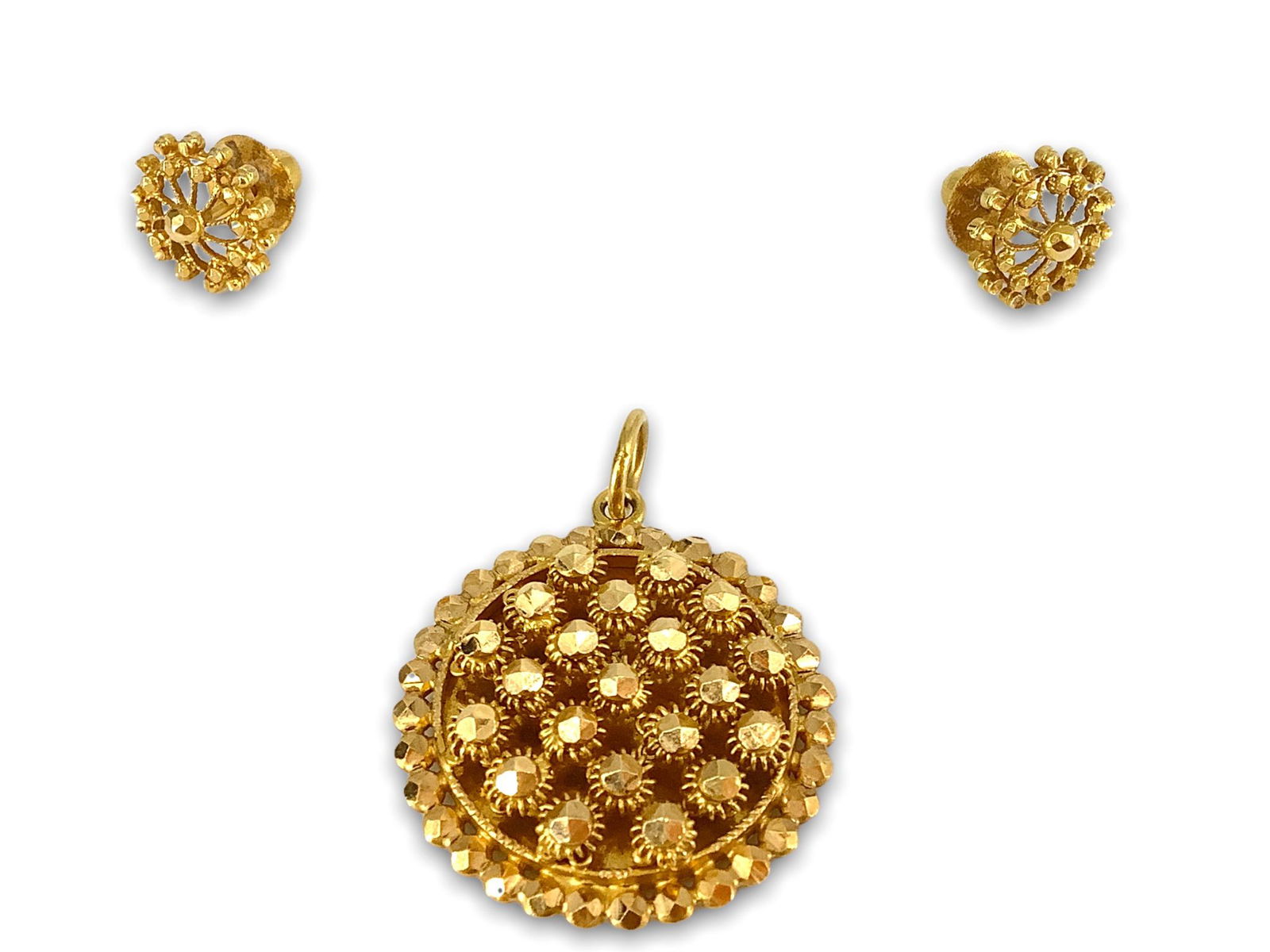 Gold Pendant and Pair Post Back Gold Earrings (1 of 3)