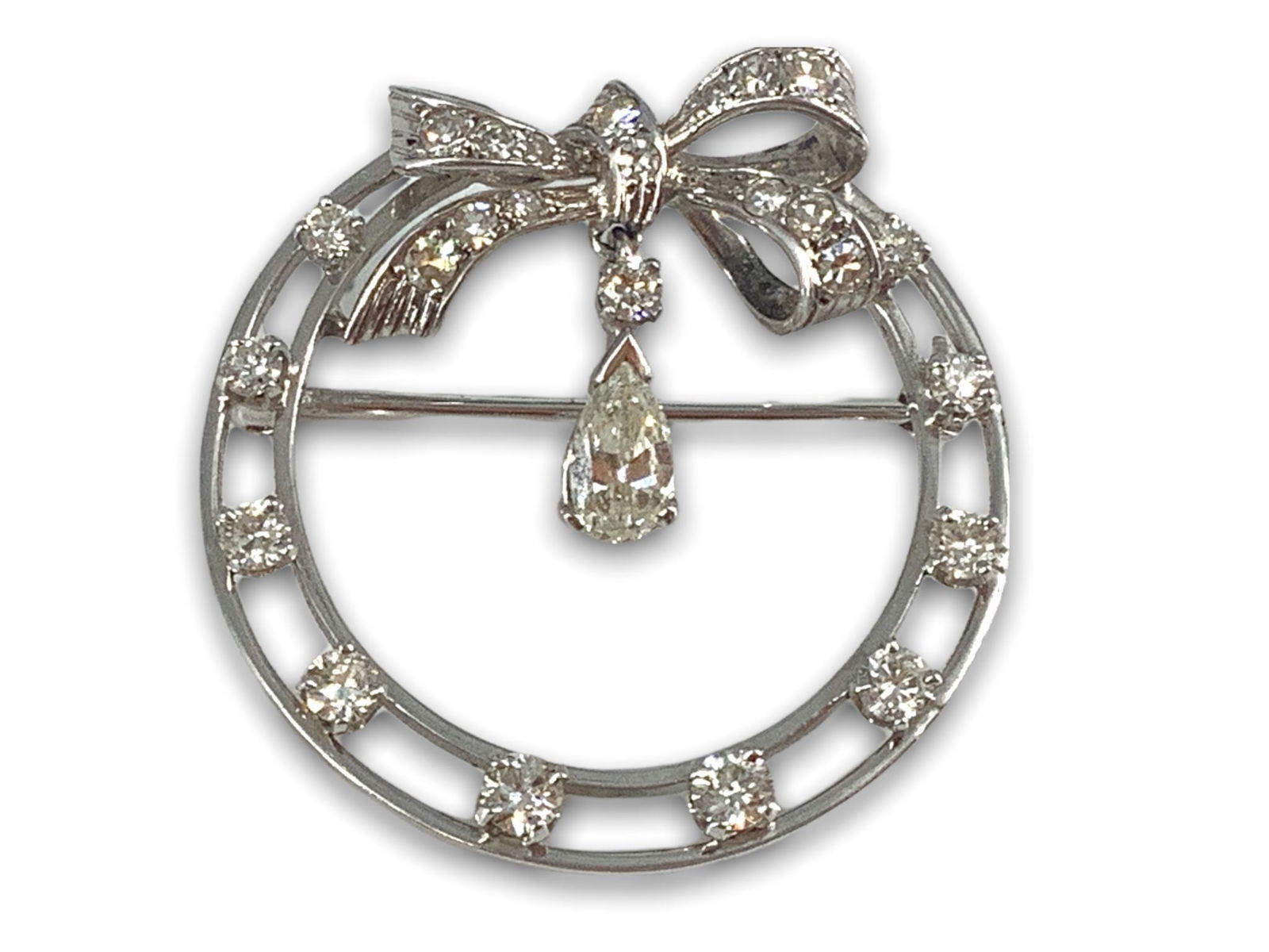 White Gold Diamond Halo Pin - stamped 14kt but tests as 10kt (1 of 1)