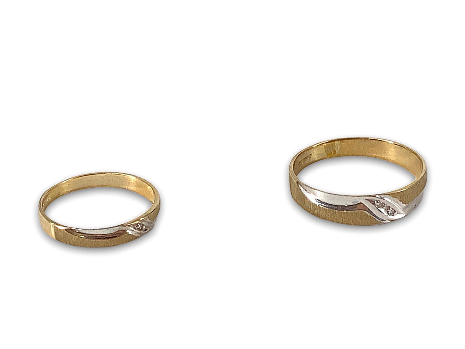 Two Vintage Matching Dual Tone Gold Rings with Diamonds (1 of 3)