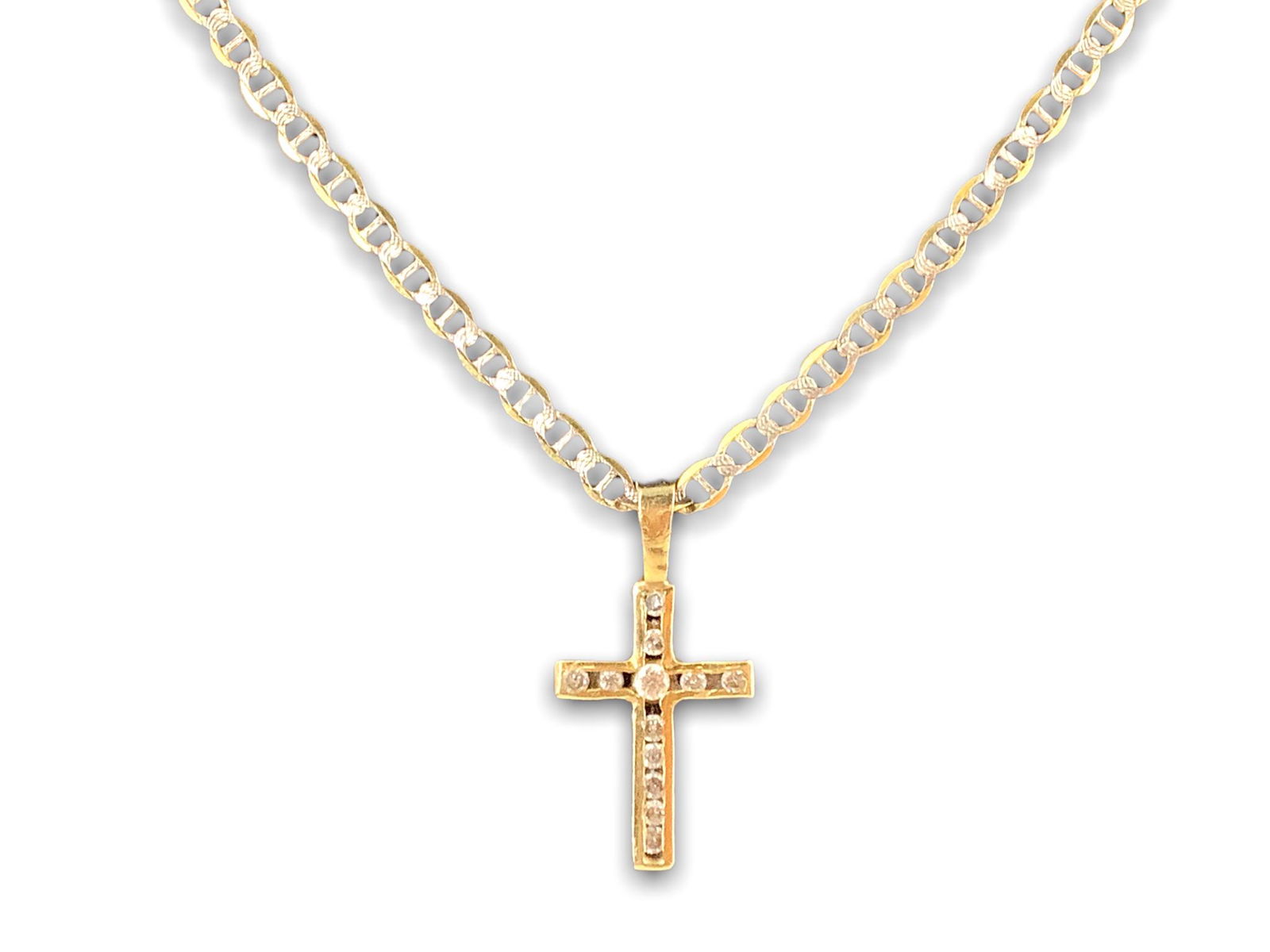 10kt Gold Necklace with 14kt Gold Cross Pendant with Diamonds (1 of 4)