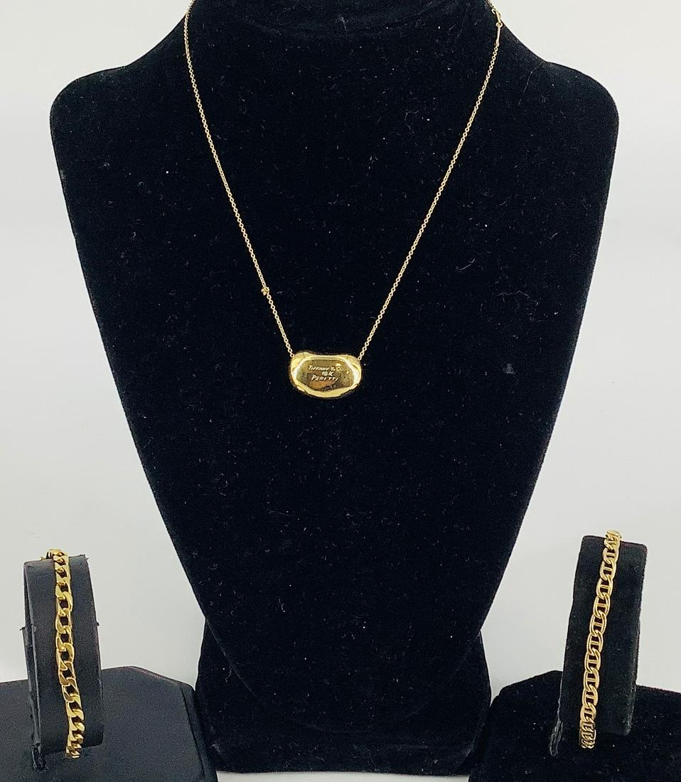 (1) Gold Necklace With a Bean Style Pendant & (2) Gold Bracelets (1 of 9)