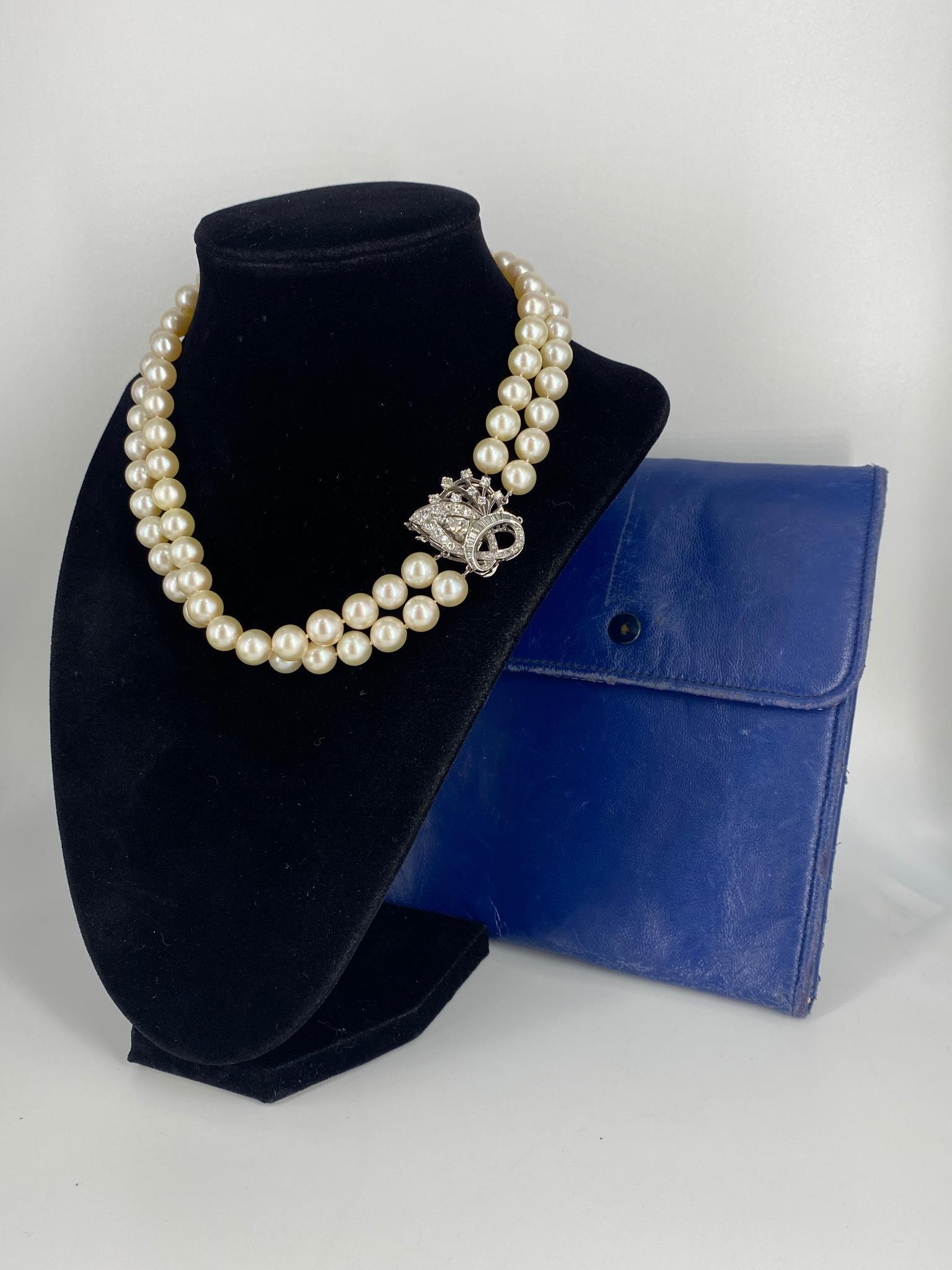 Pearl Necklace with Diamond Clasp - In Blue Pouch (1 of 6)