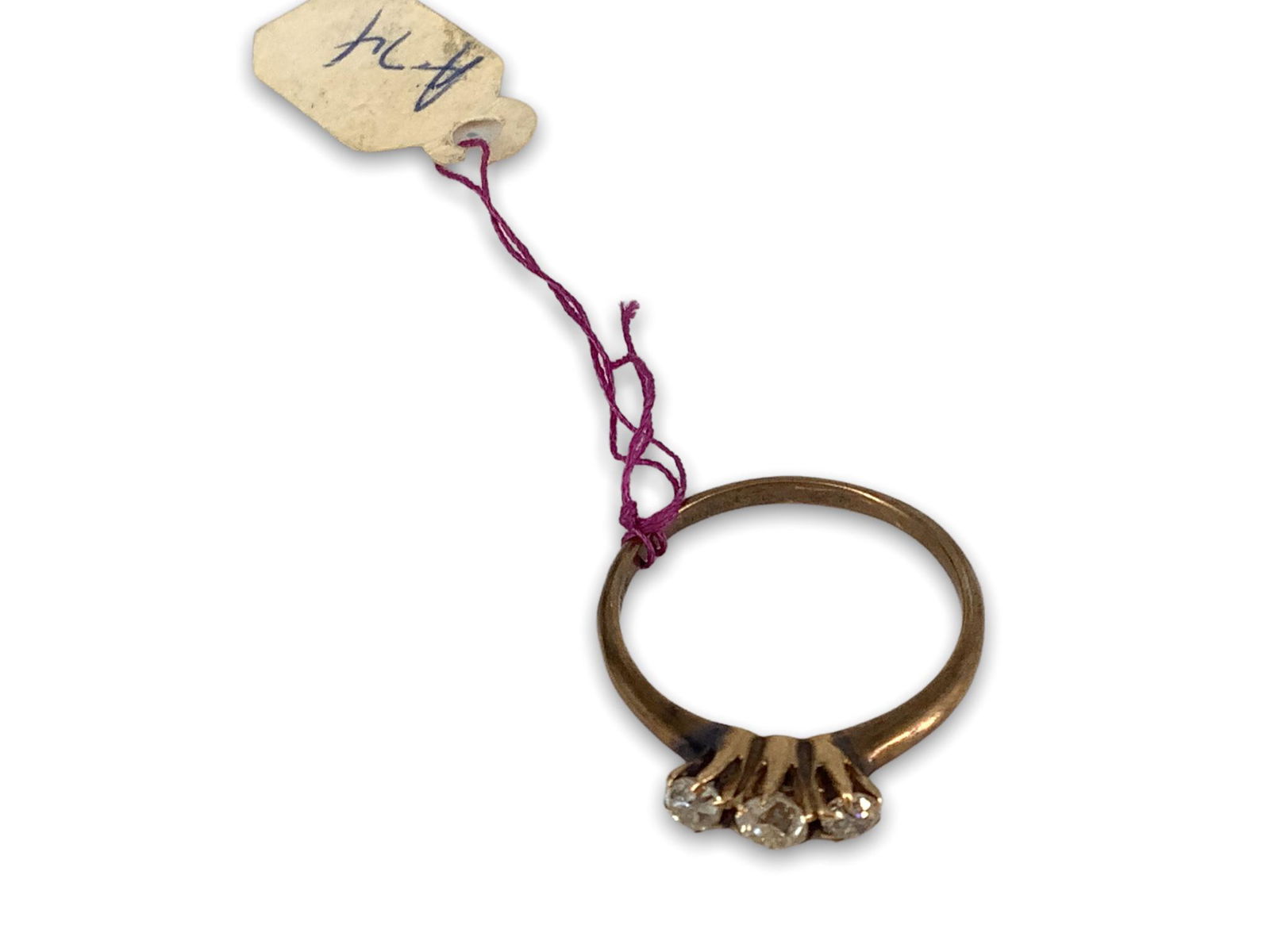 Low Karat Gold and Three Diamond Ring (1 of 2)