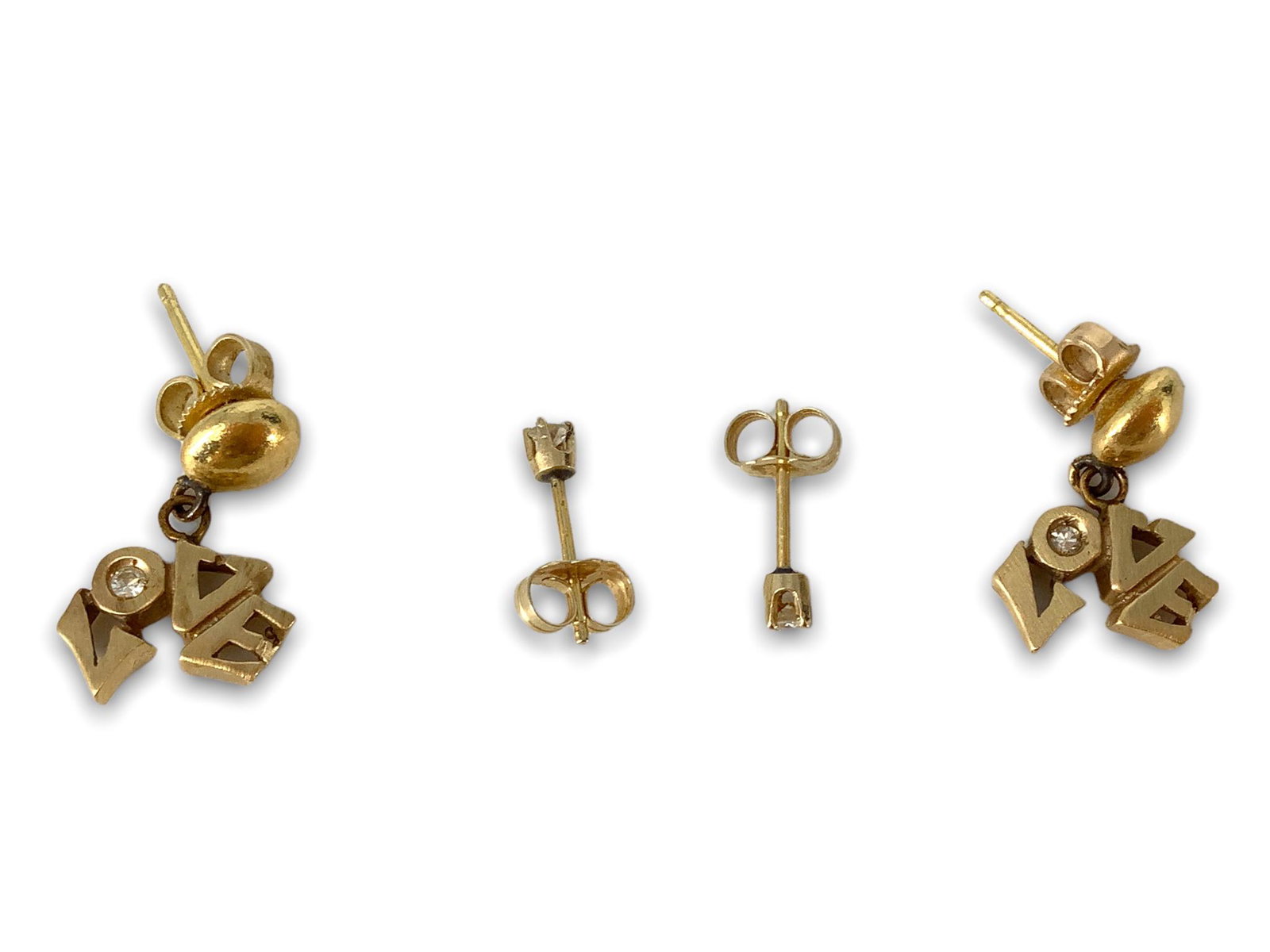 (2) Pairs Of 14kt Yellow Gold Diamond Earrings (1 of 3)