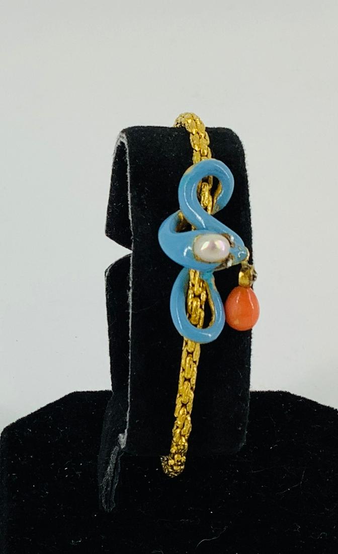 High Karat Gold Bracelet with Enameled Pendant (1 of 3)