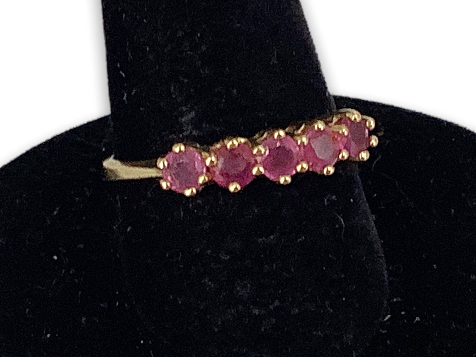 14kt Yellow Gold and Pink Sapphires Line Ring (1 of 3)