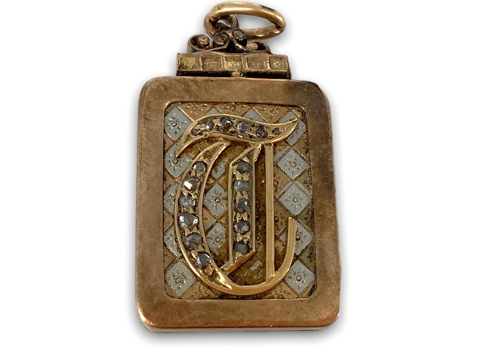 Antique Gold-Filled Initial Locket with Diamonds (1 of 5)