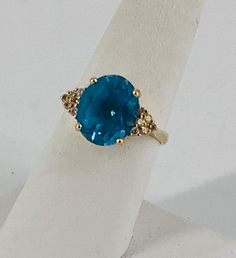 14kt Yellow Gold, Blue Topaz & Diamond Ring (1 of 6)
