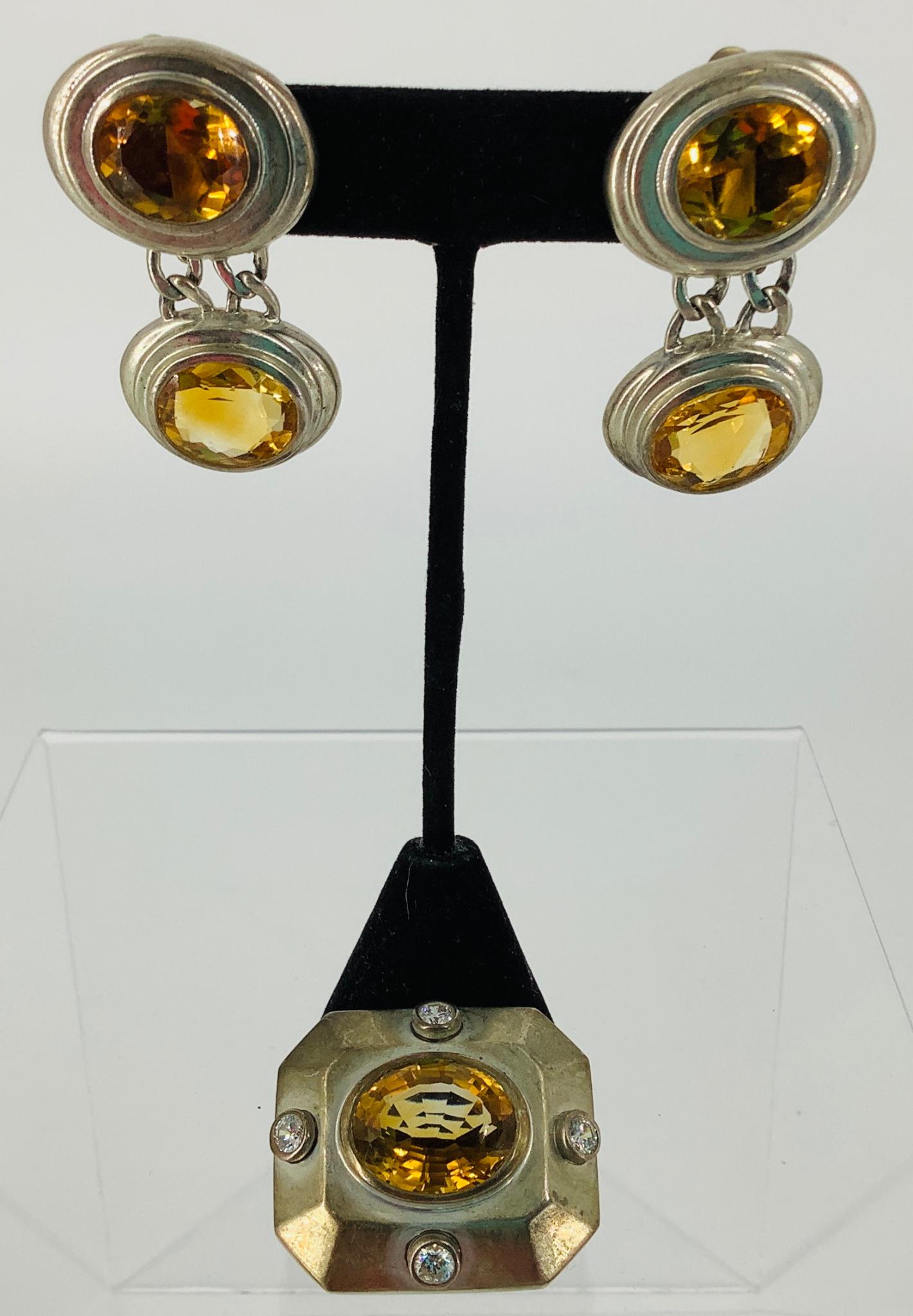 One Sterling Silver slide Pendant With a Citrine Center Stone & One Pair Of Matching Earrings (1 of 6)