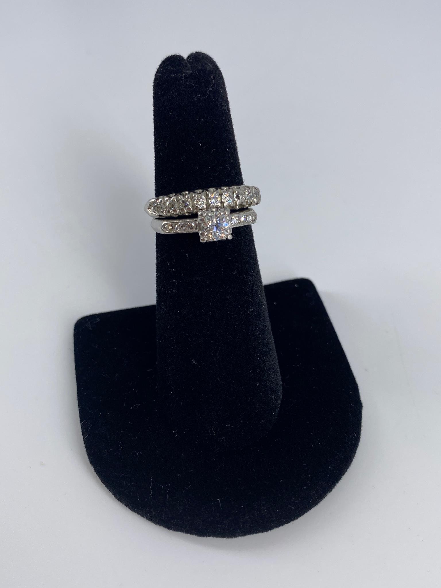 Vintage Platinum Wedding Band & Engagement Ring (1 of 6)