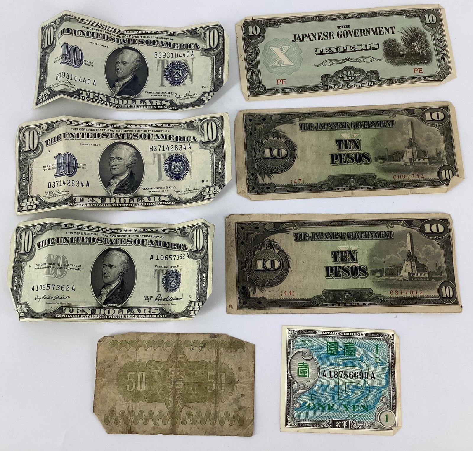 (3) U.S. $10.00 Bills & (5) Foreign Bills (1 of 2)