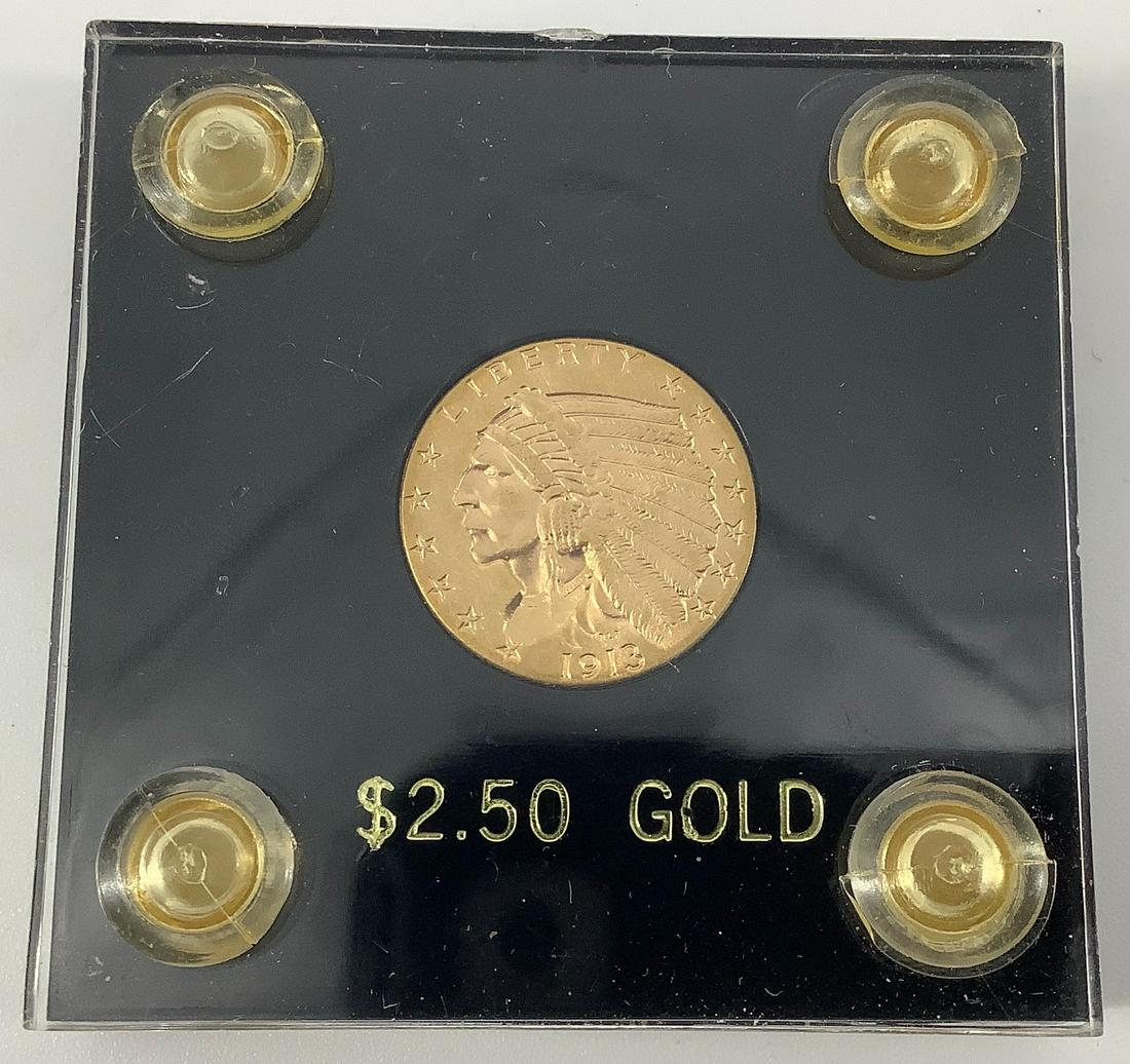 1913 -P $2.50, Quarter Eagle, Indian Head Gold Coin (1 of 2)
