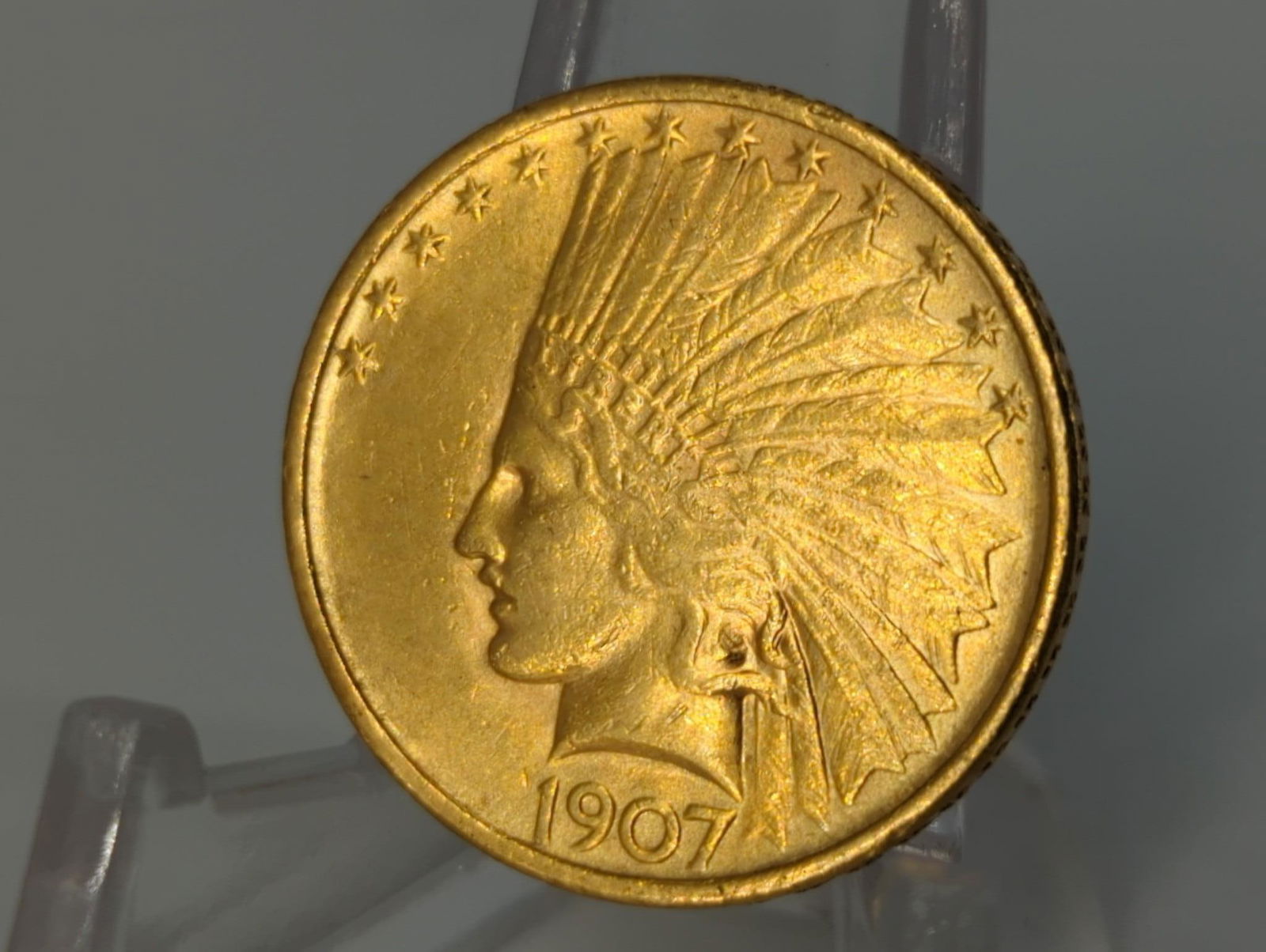 1907-P U.S. $10.00 Indian Head Gold Eagle Coin - Rolled/Rounded Rim - No Periods (1 of 4)