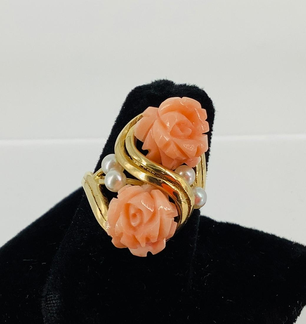 Vintage 14k Yellow Gold Coral & Pearl Ring (1 of 5)
