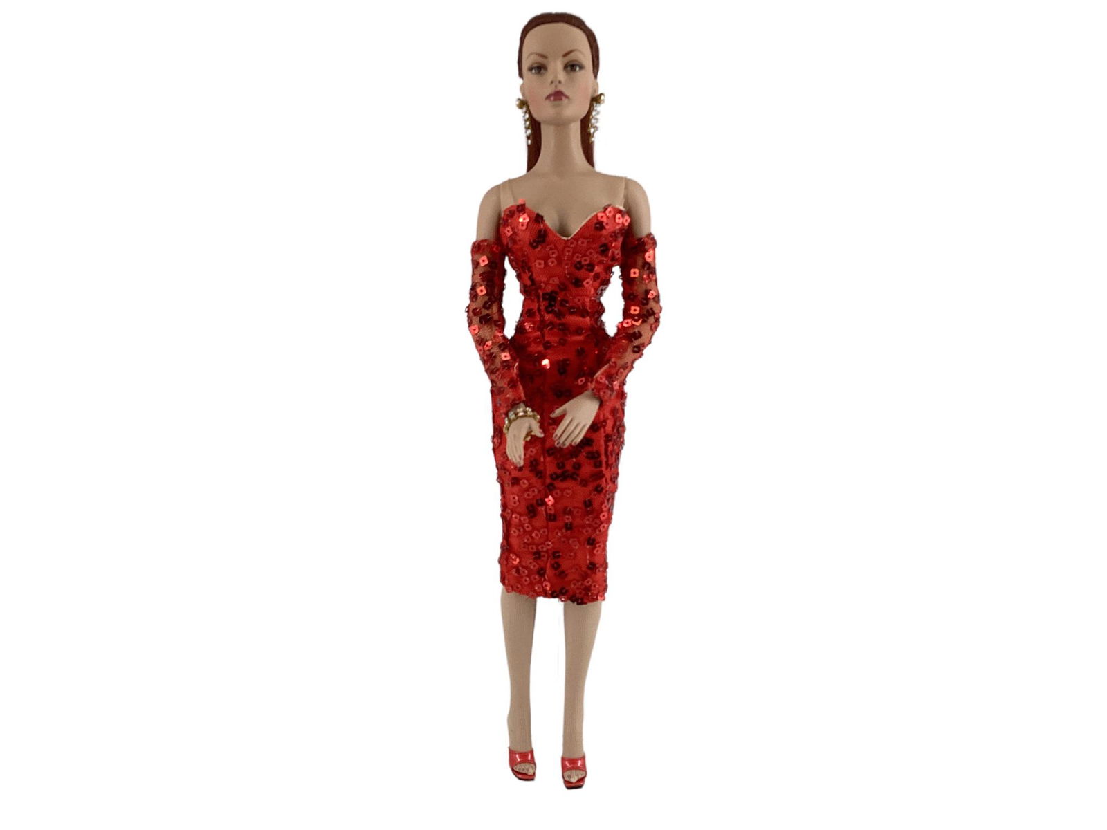 Robert Tonner 16" Antoinette doll wearing untagged red sequin knee length off the shoulder dress (1 of 3)