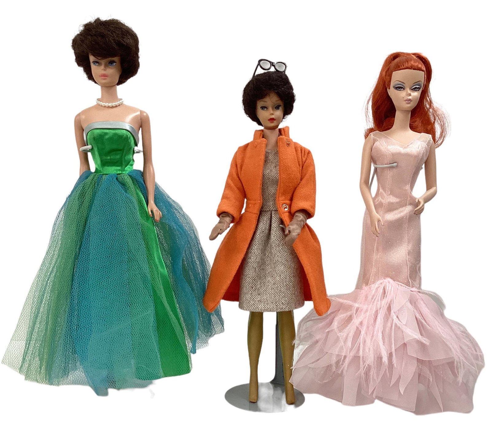 (3) Barbies including (1) a Vintage brunette Bubblecut Barbie wearing Jr. Prom with faux pearls. (1) (1 of 3)