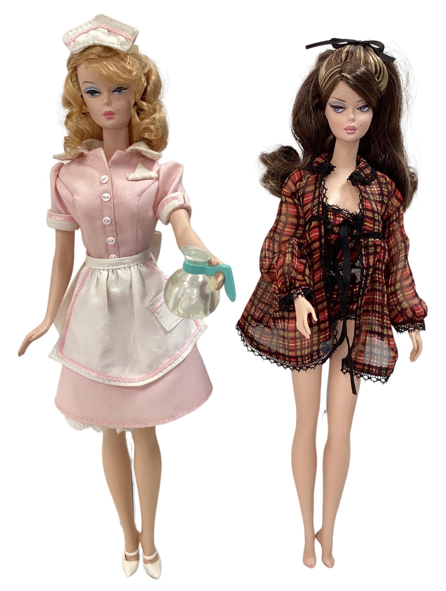 (2) beautiful Silkstone Barbies including (1) HTF Waitress with a complete waitress uniform with her (1 of 3)