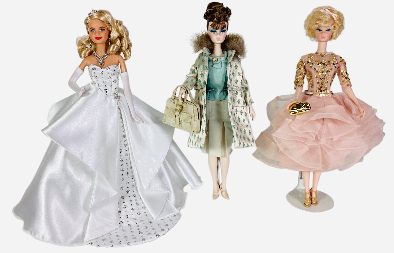 (3) Barbie Dolls including (1) beautiful blond Barbie wearing a fabulous white gown with pretty (1 of 3)