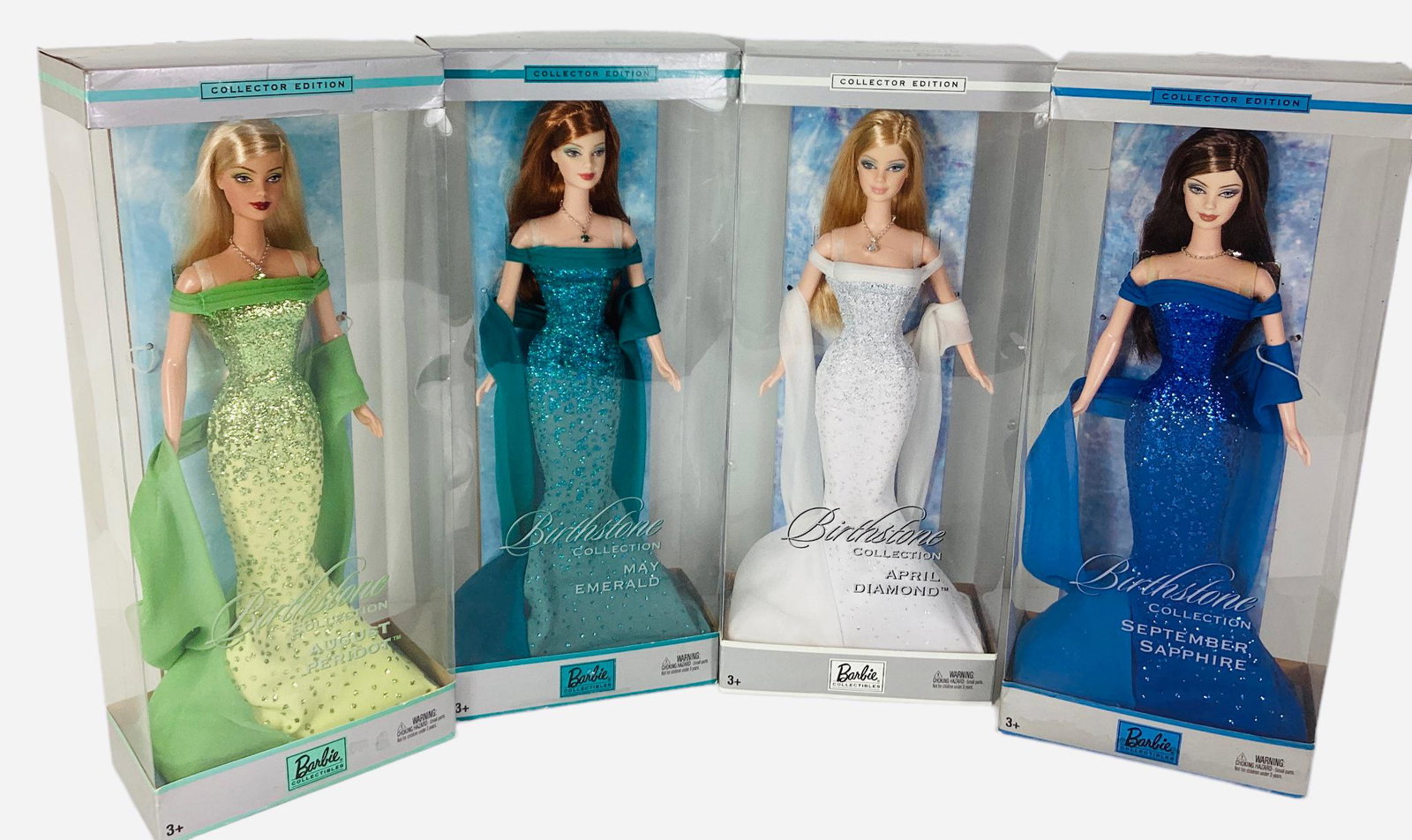 (4) Barbie Birthstone Collection including September - Sapphire Barbie, April - Diamond Barbie, (1 of 3)