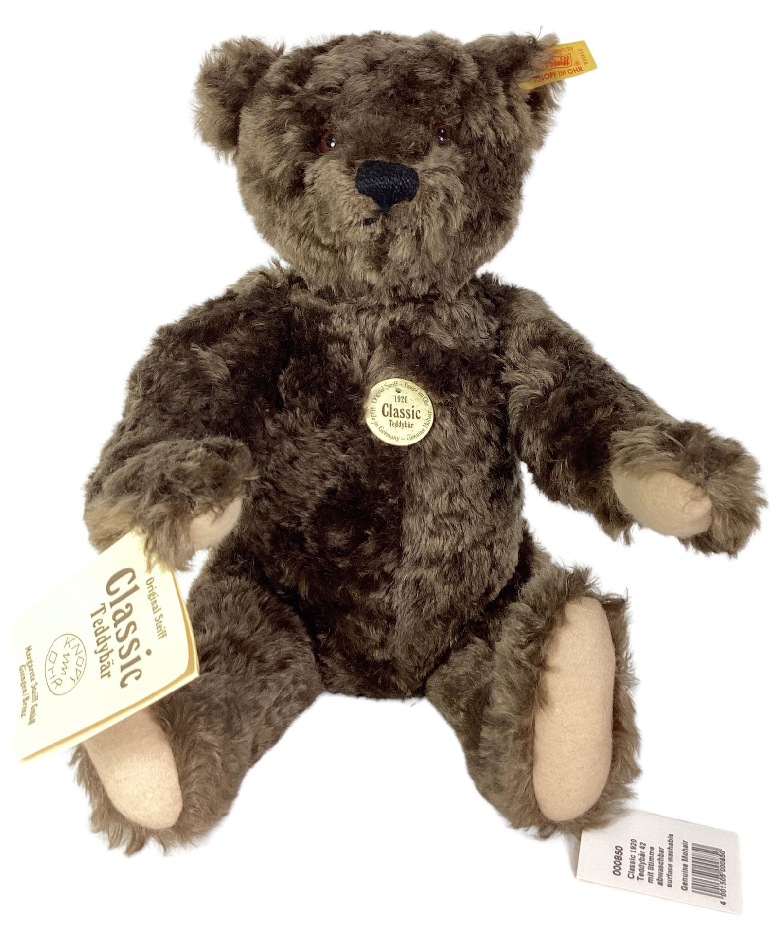 Steiff 1920 Classic Teddybar. 16" curly brown mohair bear, jointed at the neck, shoulders and hips, (1 of 3)