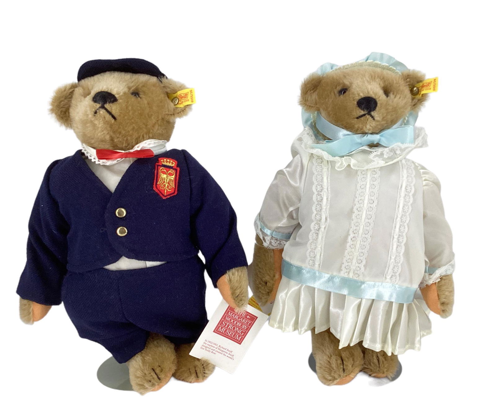 Steiff Victorian Girl and Victorian Boy, yellow tag in ears, felt paws and feet. Girl is a growler. (1 of 3)