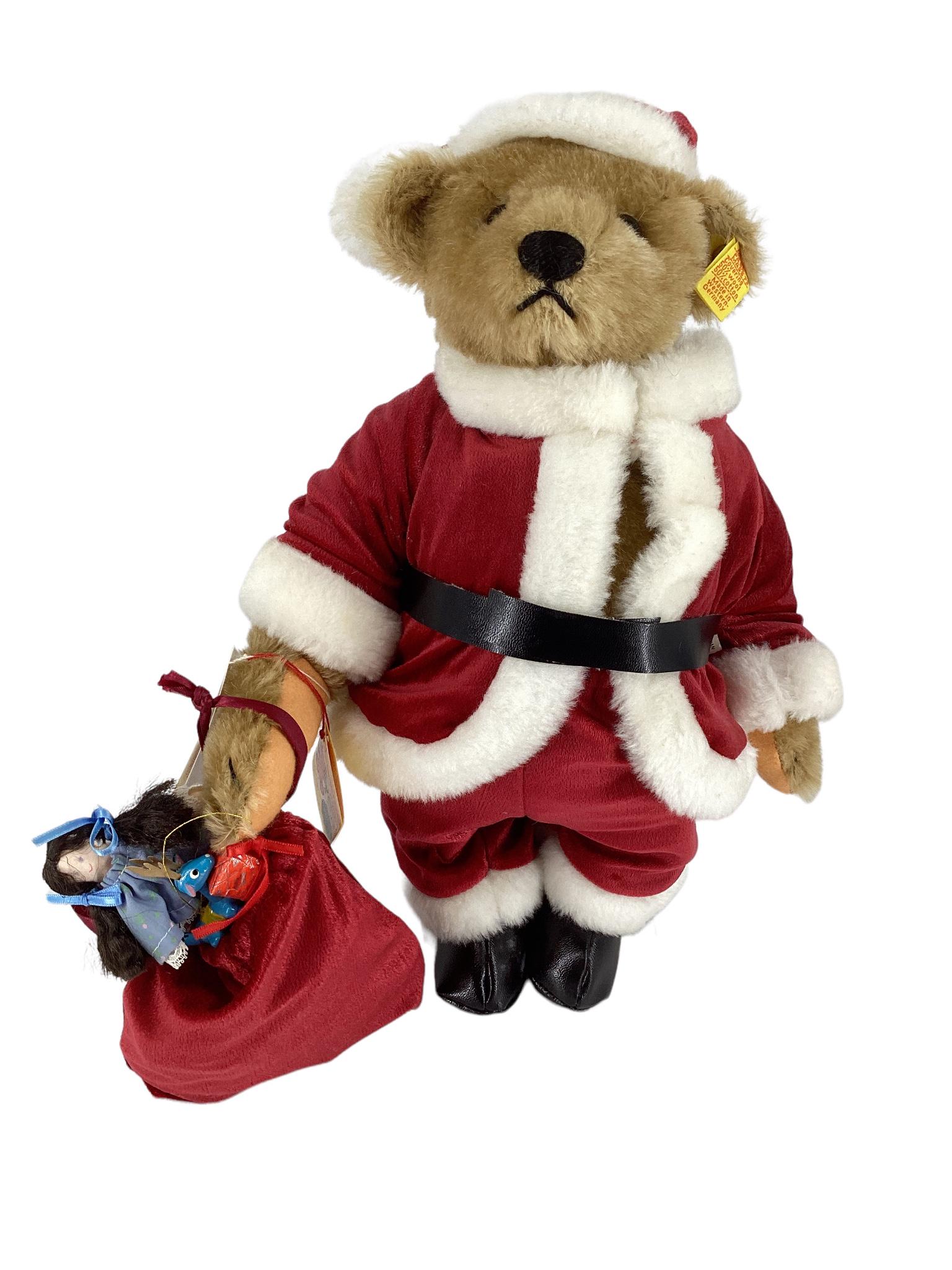 Steiff Santa Bear with yellow tag in ear, jointed head, arms and legs. With bag of toys, paws and (1 of 3)