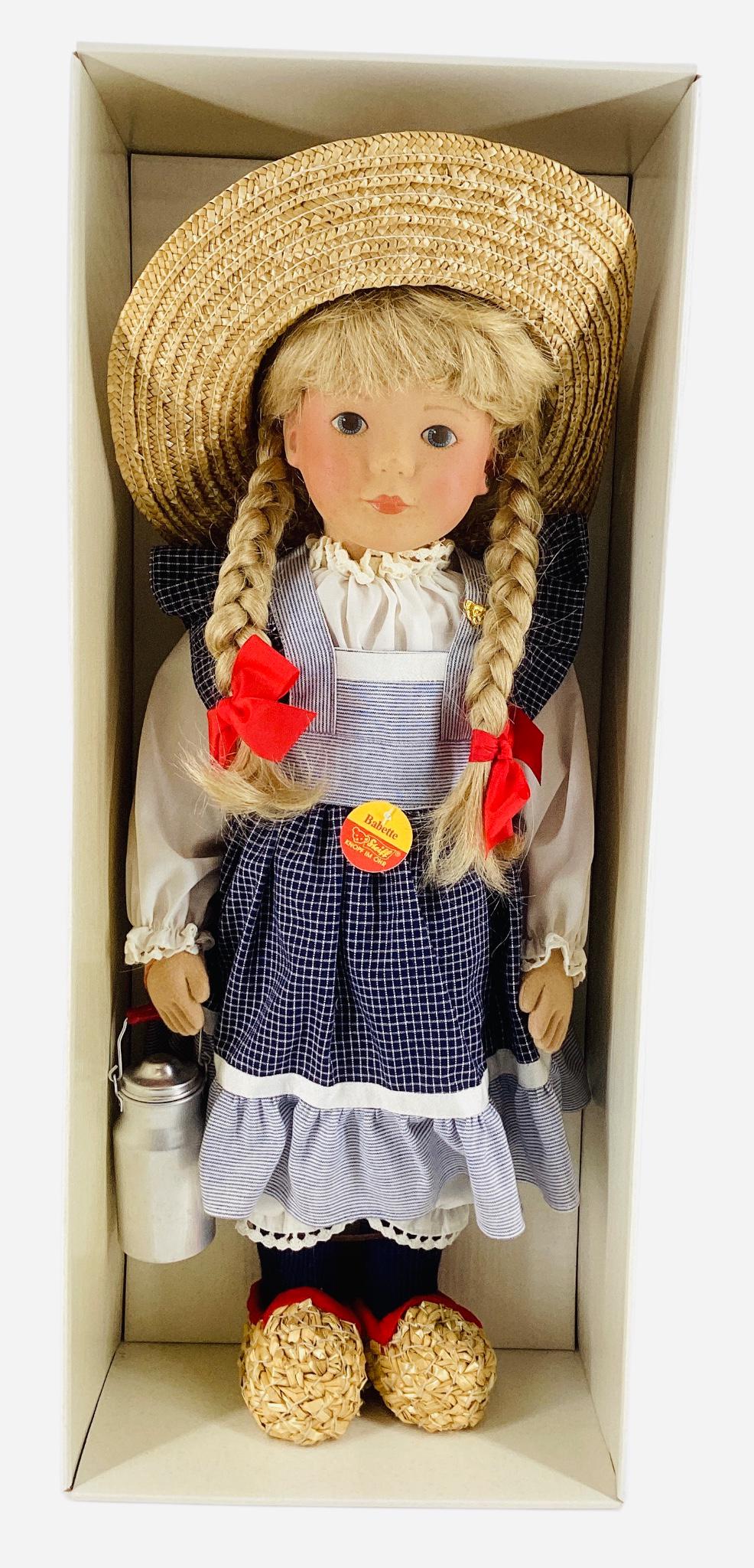 Steiff Doll "Milk Babette" with milk can, button in ear. With Certificate. New in original box. (1 of 2)