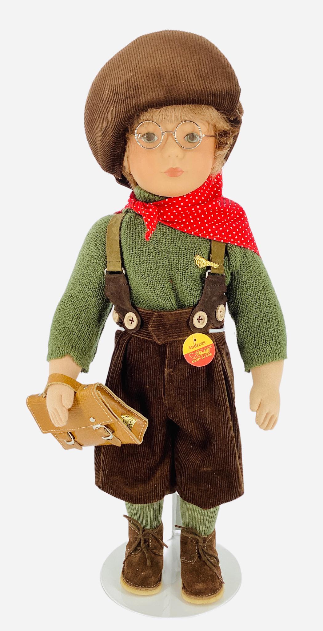 Steiff Doll "Andreas" Button in ear. With tag. 20â€ tall. Vinyl face and stuffed cloth body with (1 of 3)