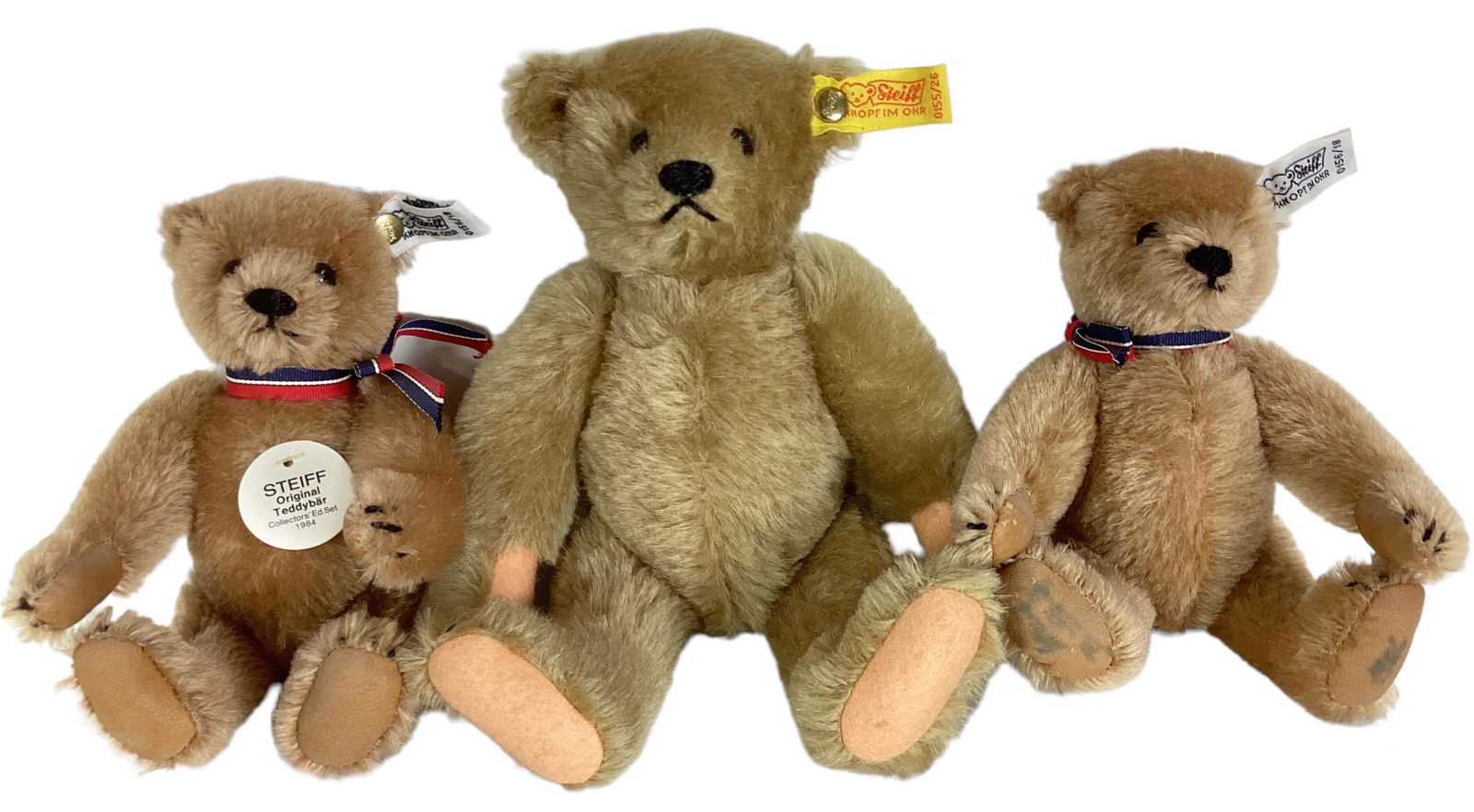 Lot (3) Steiff mohair teddy bears. Includes two 7 1/2" Original Teddybars from the 1984 Collectors' (1 of 3)