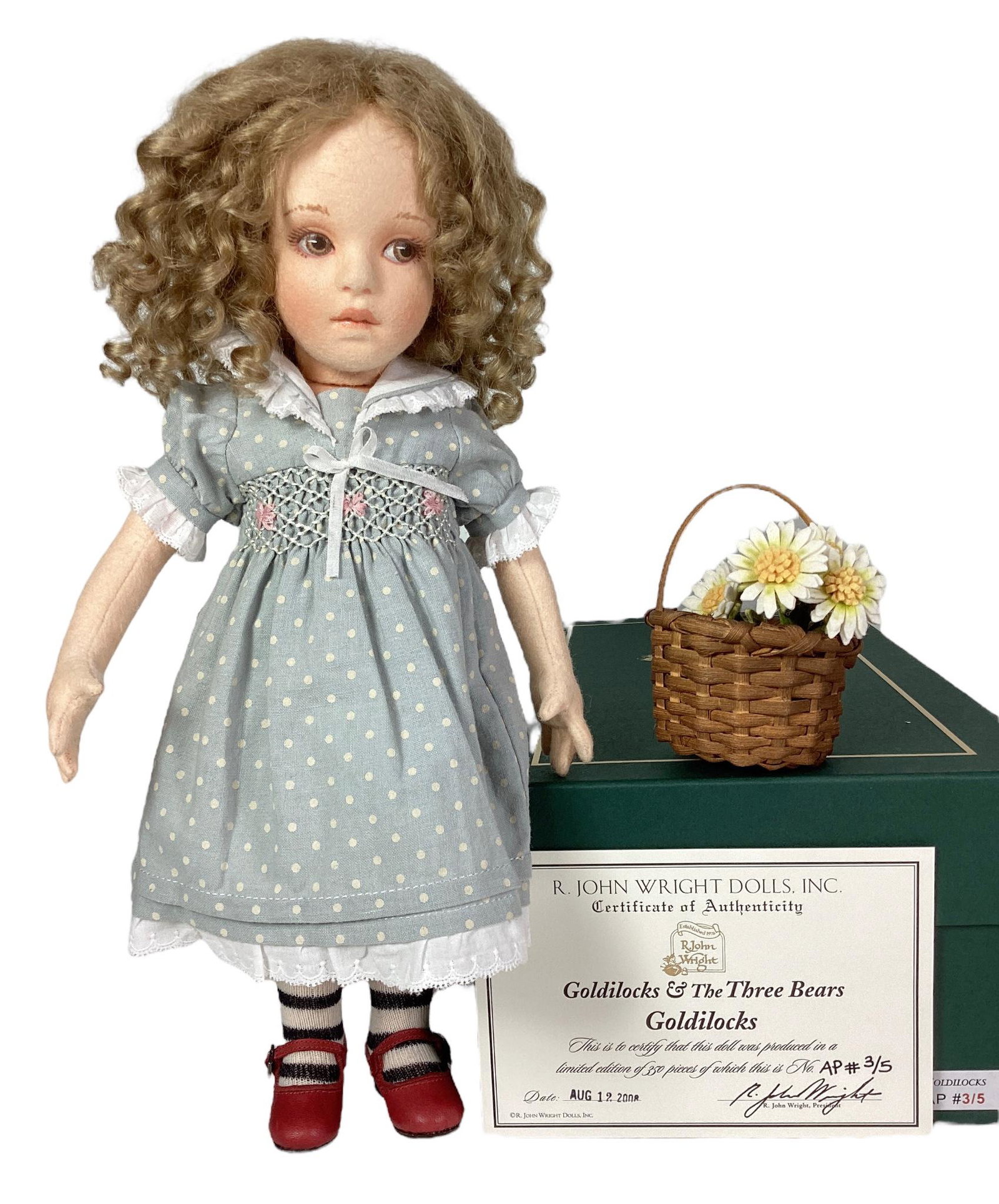 R. John Wright Dolls, Goldilocks & The Three Bears "Goldilocks" No. AP#3/5 of 350 Pieces. With COA: R. John Wright Dolls, Goldilocks & The Three Bears "Goldilocks" No. AP#3/5 of 350 Pieces. With COA and original box.